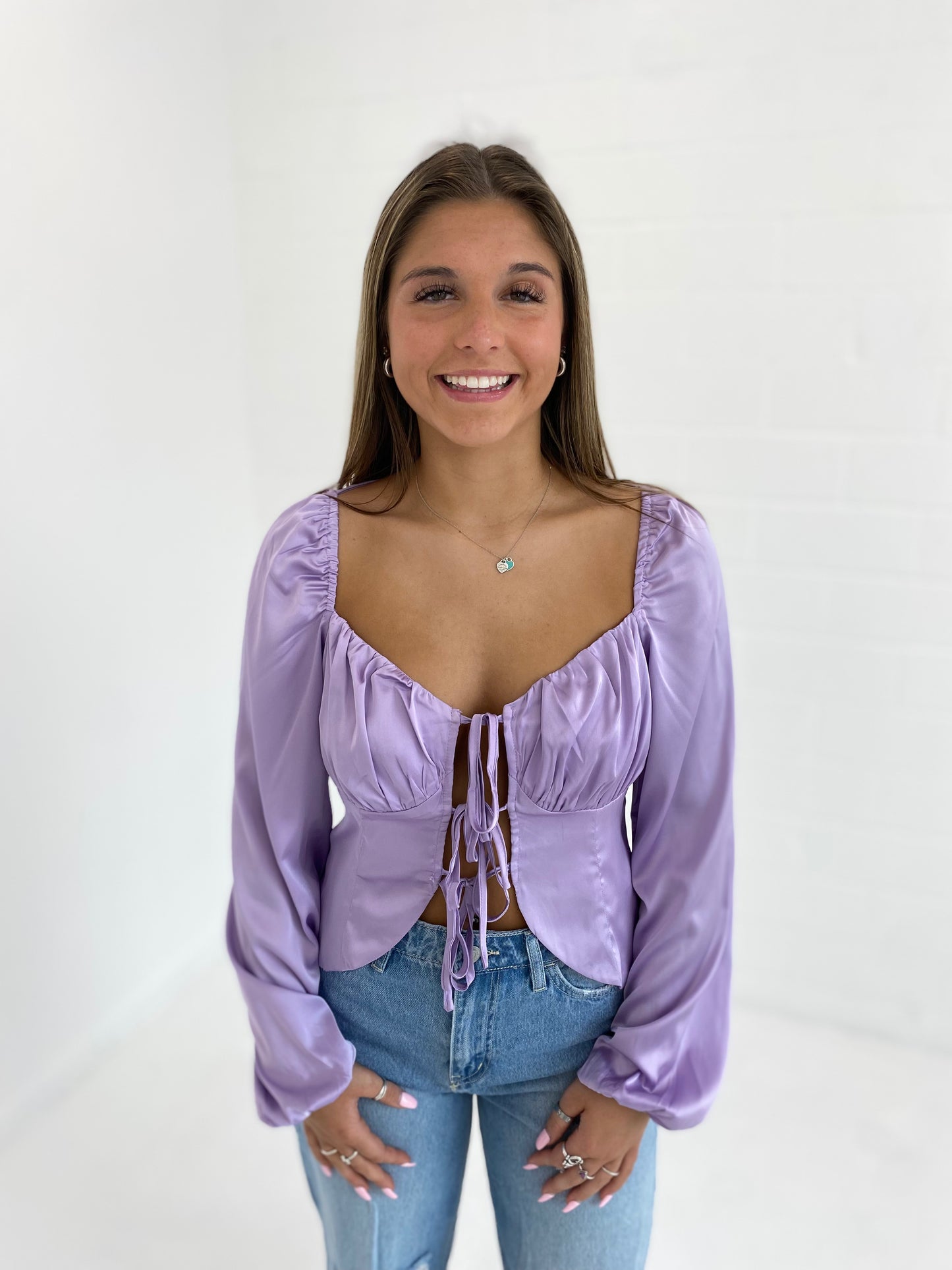 Lavender Satin Sweetheart Satin Blouse