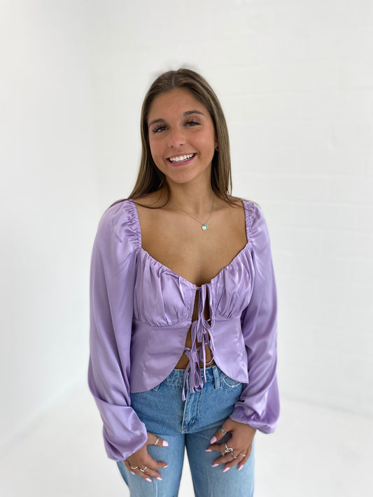 Lavender Satin Sweetheart Satin Blouse