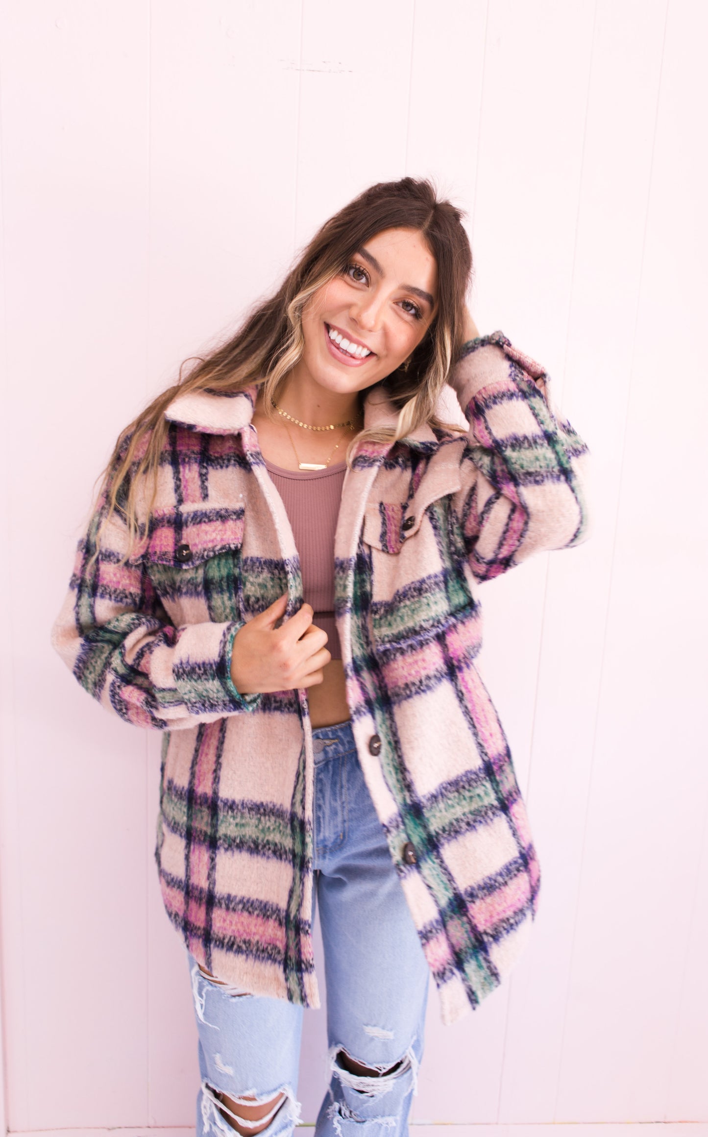 Oversized Pink Multi Plaid Shacket