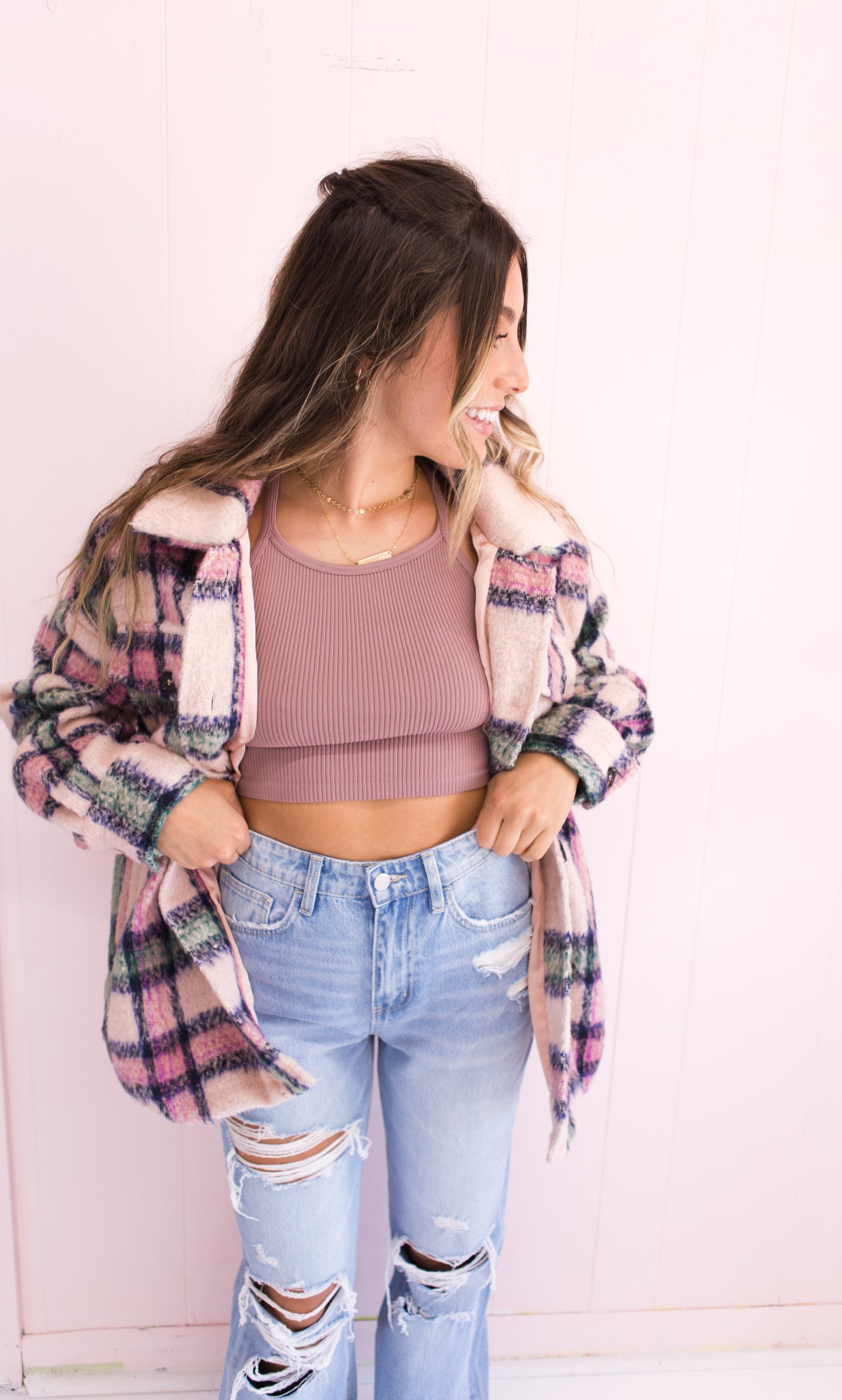 Oversized Pink Multi Plaid Shacket