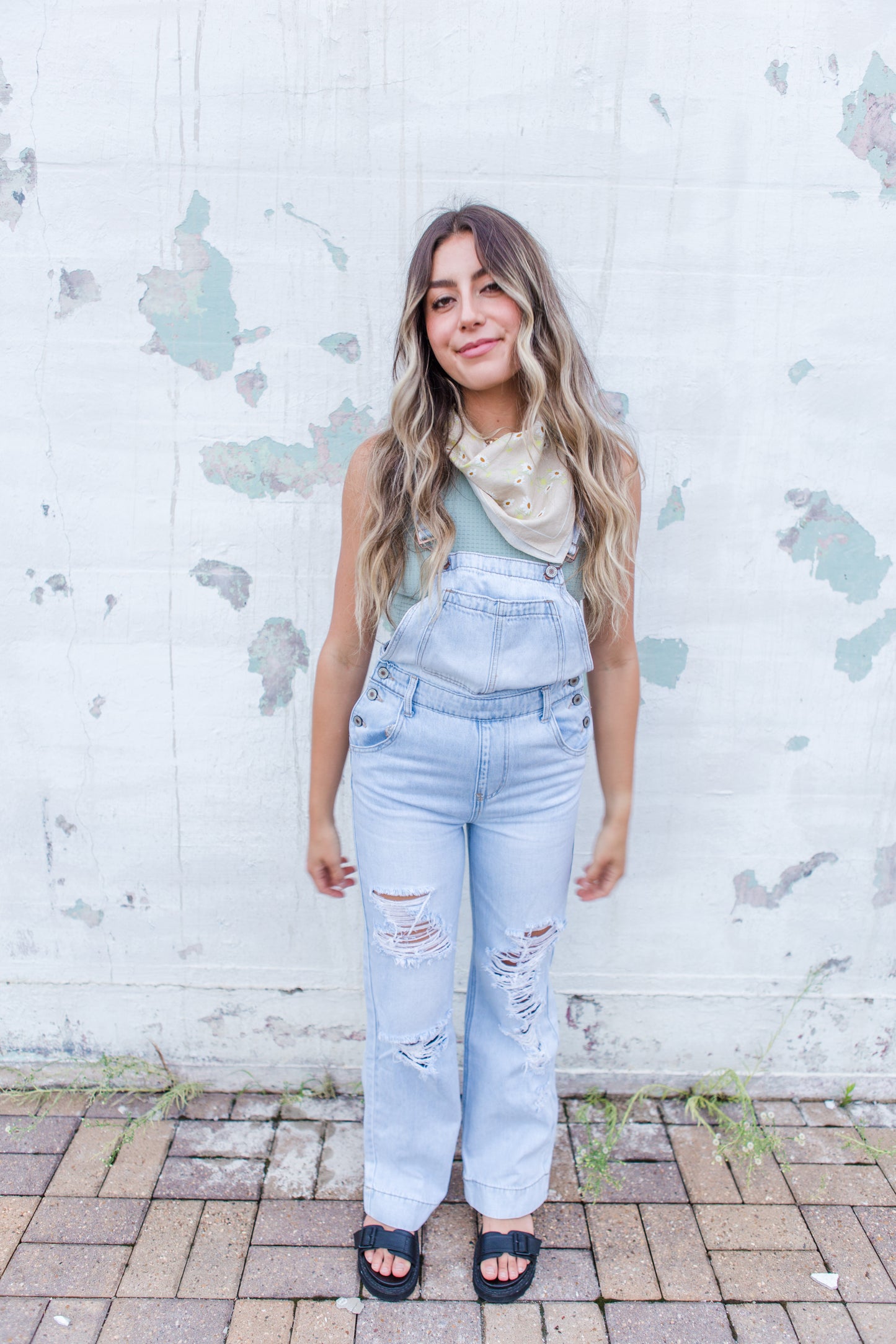Distressed Light Denim Overalls