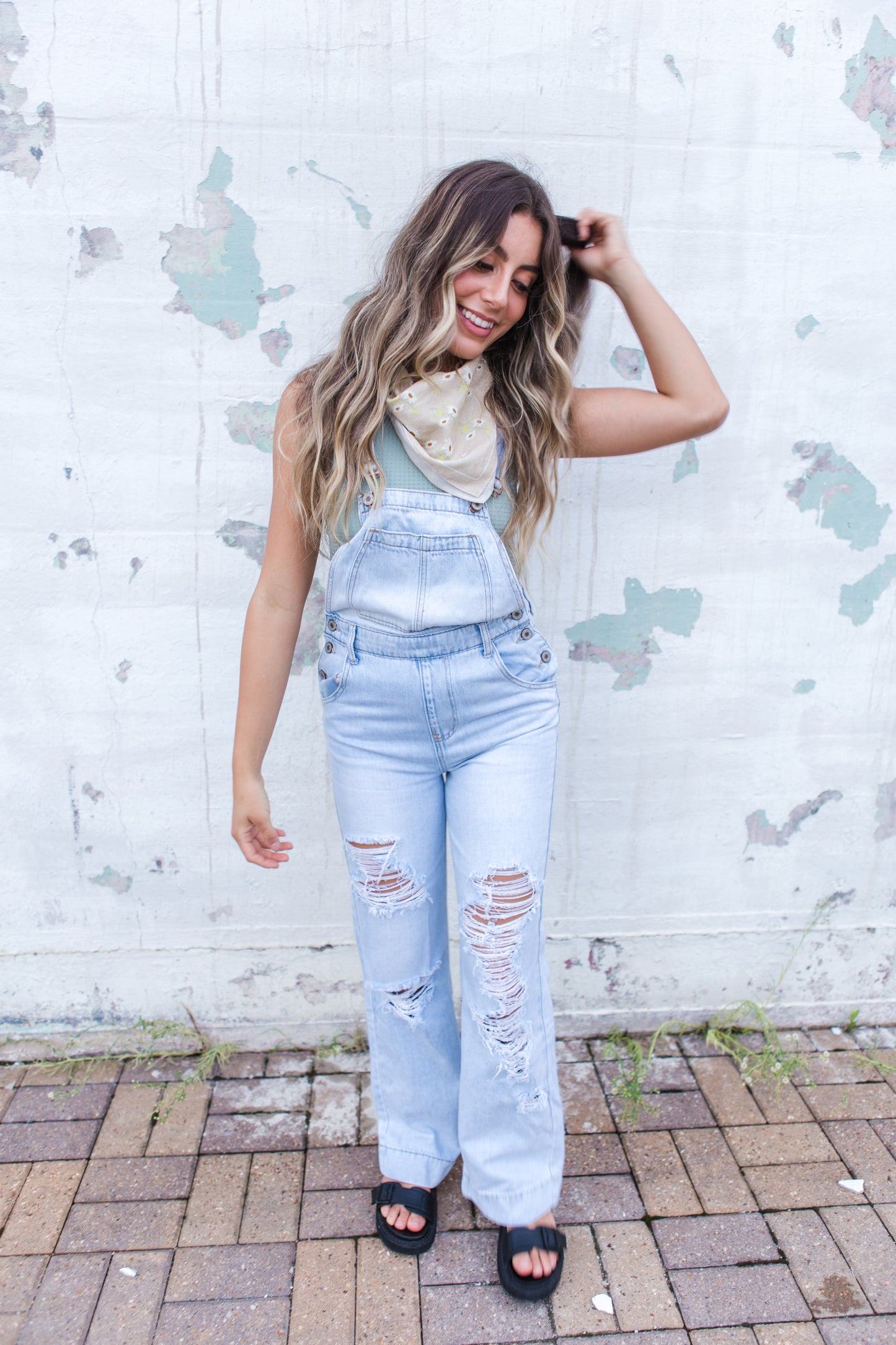 Distressed Light Denim Overalls