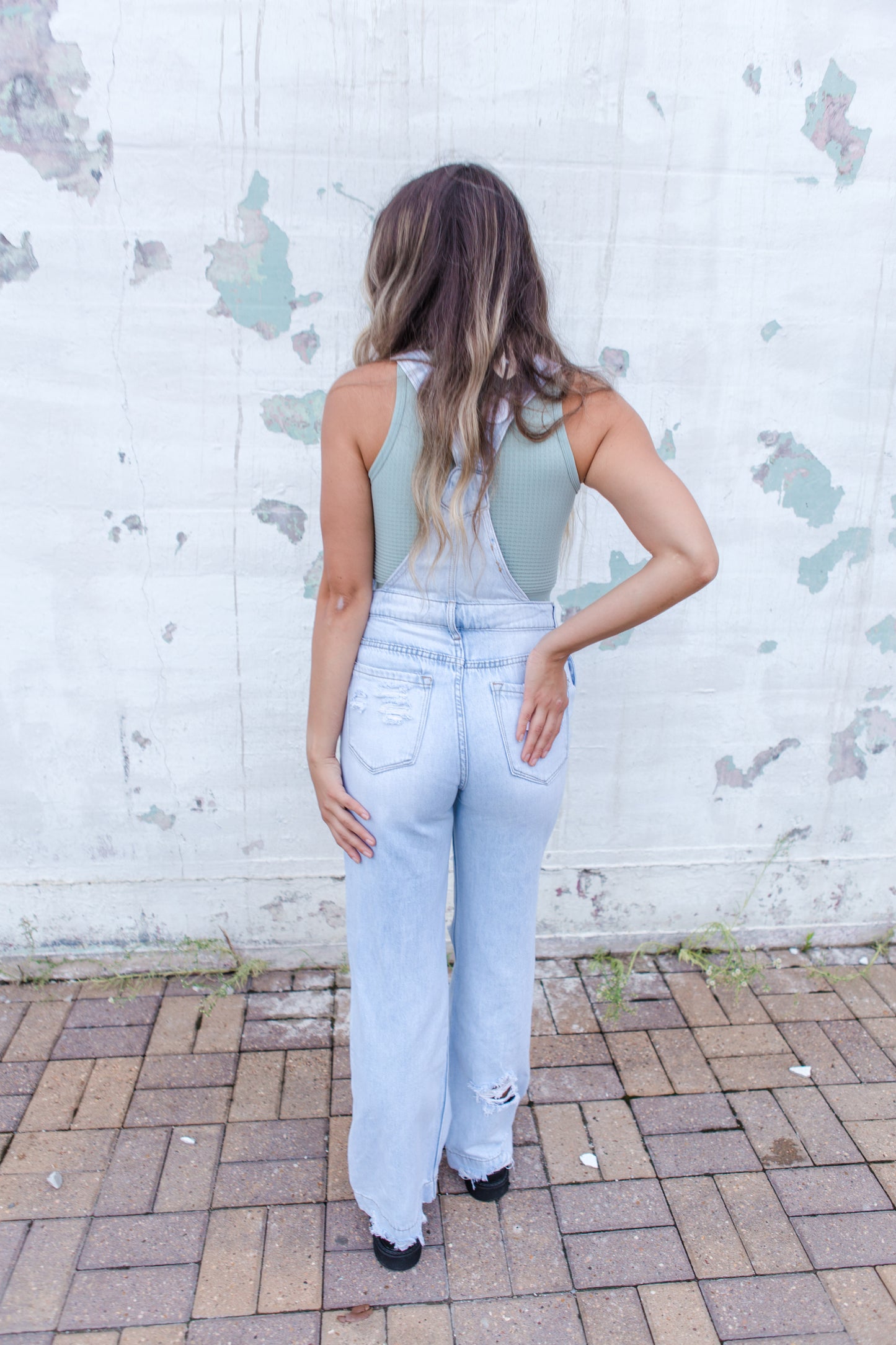 Distressed Light Denim Overalls