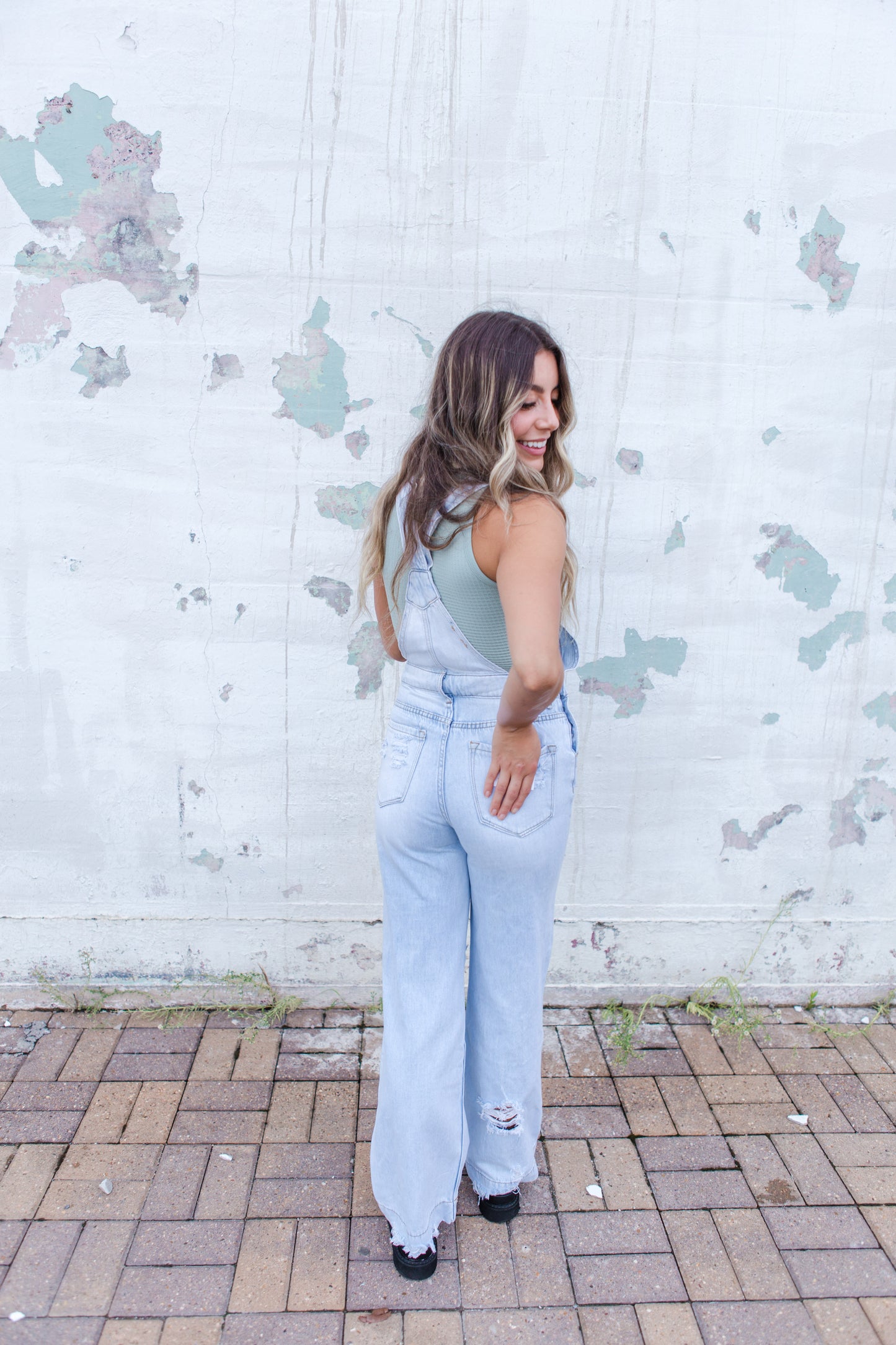 Distressed Light Denim Overalls
