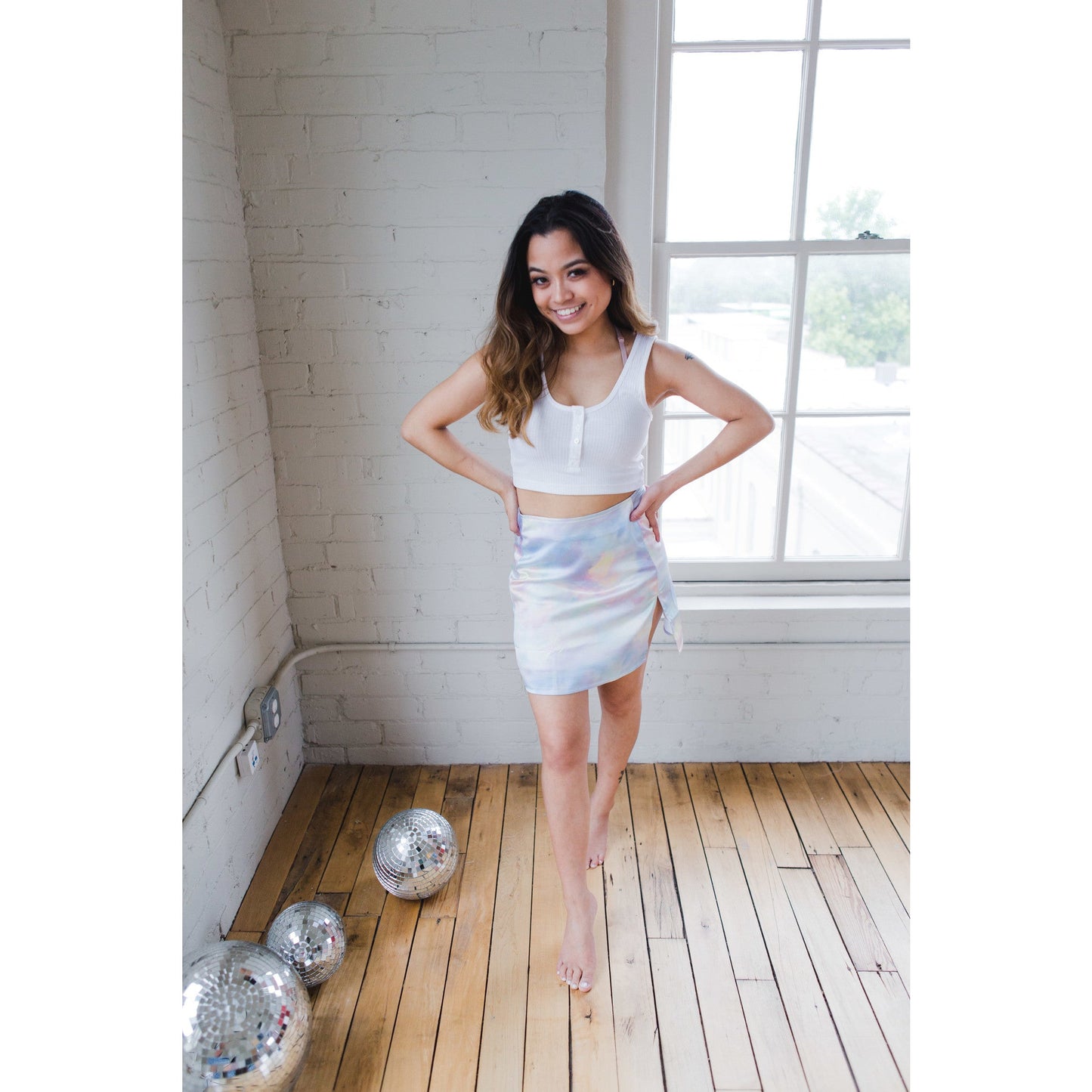 Tie Dye Satin Mini Skirt with Slit