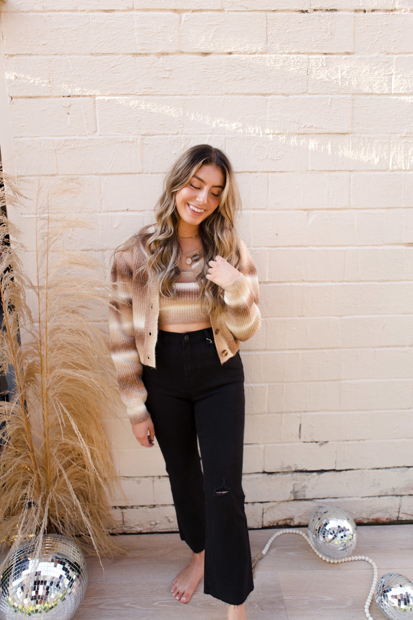 Brown Multi Sweater Crop Top
