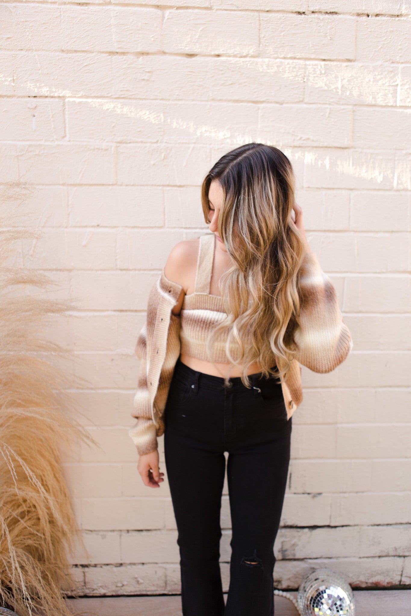 Brown Multi Sweater Crop Top