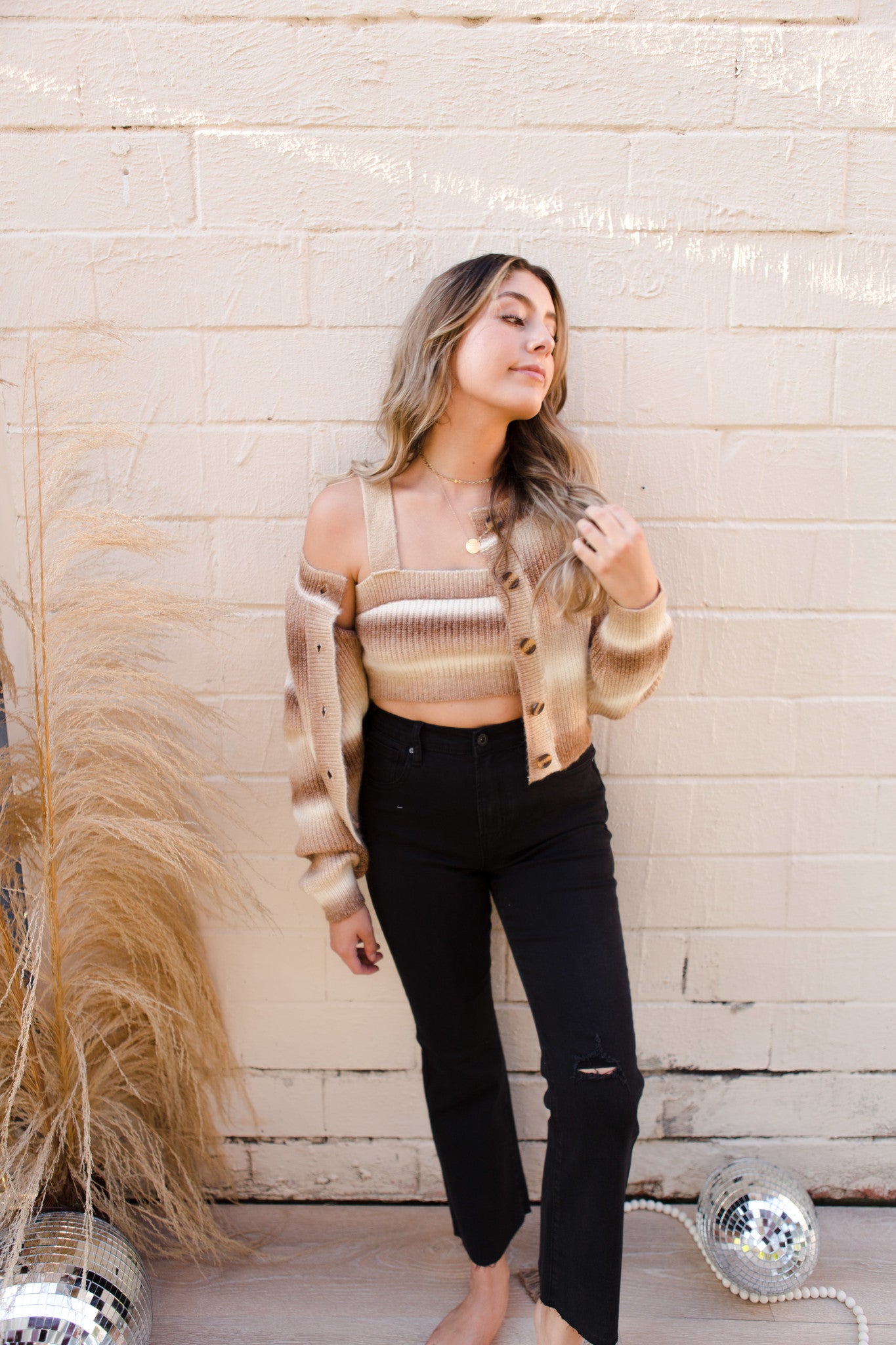 Brown Multi Sweater Crop Top