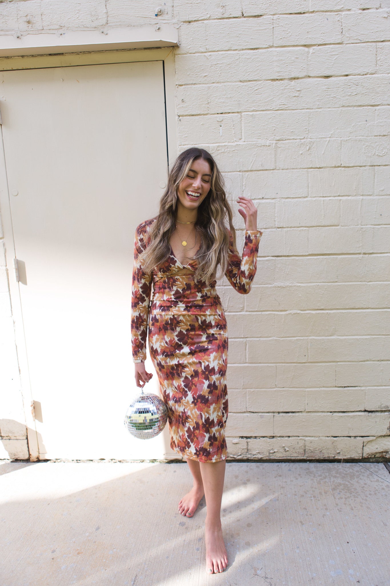 Ecru Brown Abstract Print Dress