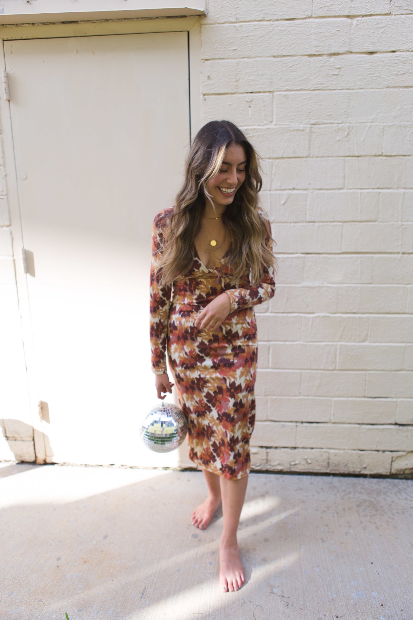 Ecru Brown Abstract Print Dress