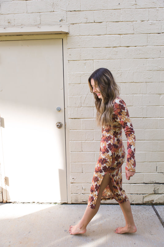 Ecru Brown Abstract Print Dress