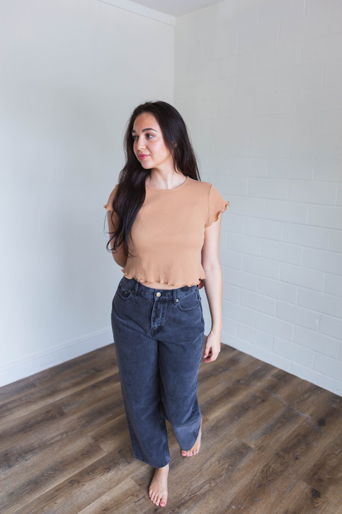 Chai Tea Mini Waffle Fabric Short Sleeve Top
