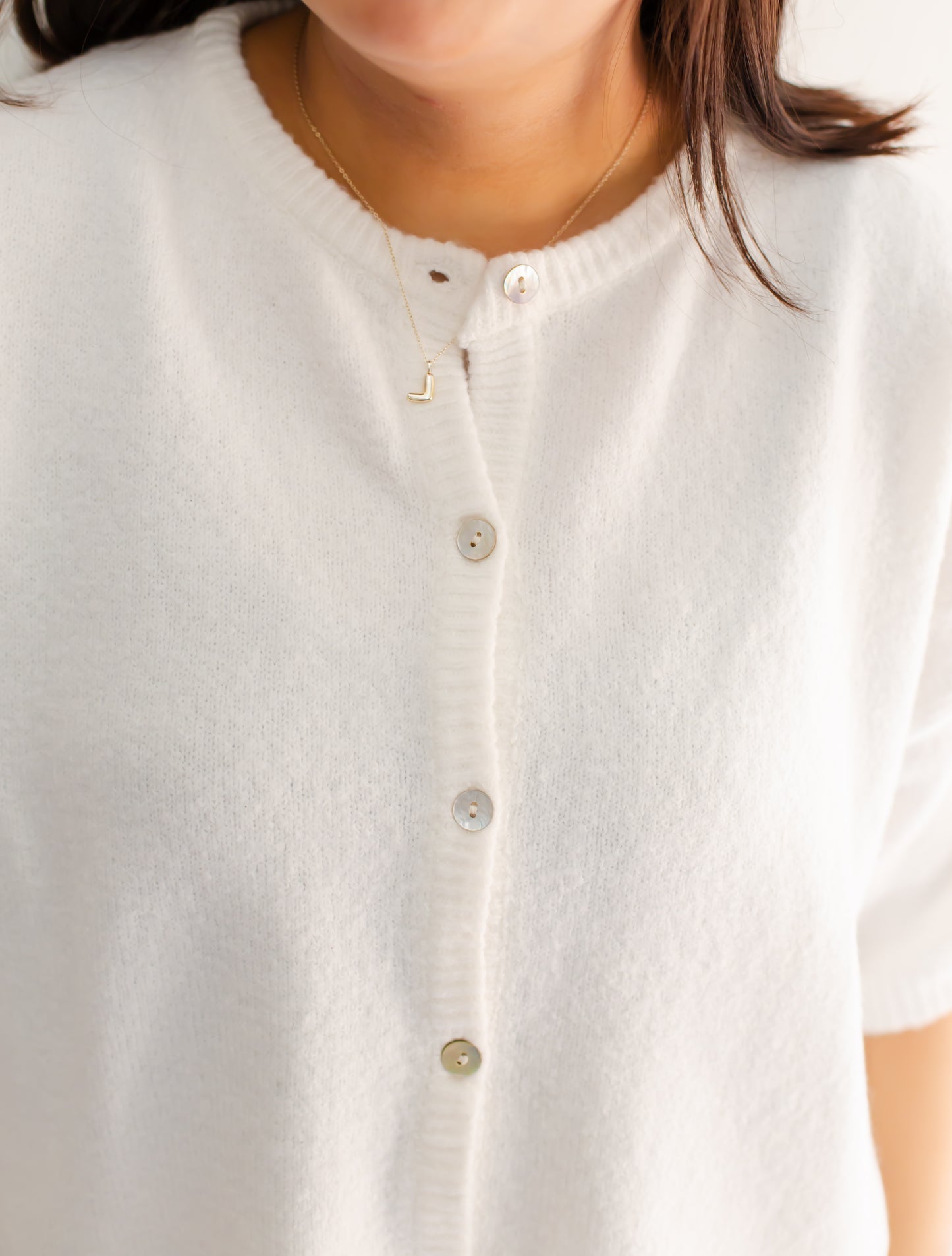 White Short Sleeve Crew Neck Sweater Cardigan