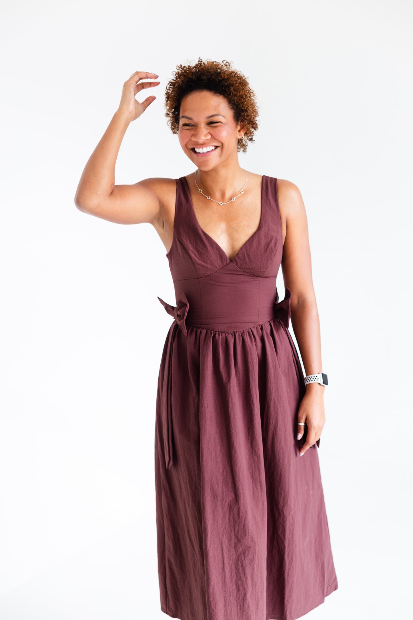Brown Bow Detail Midi Dress