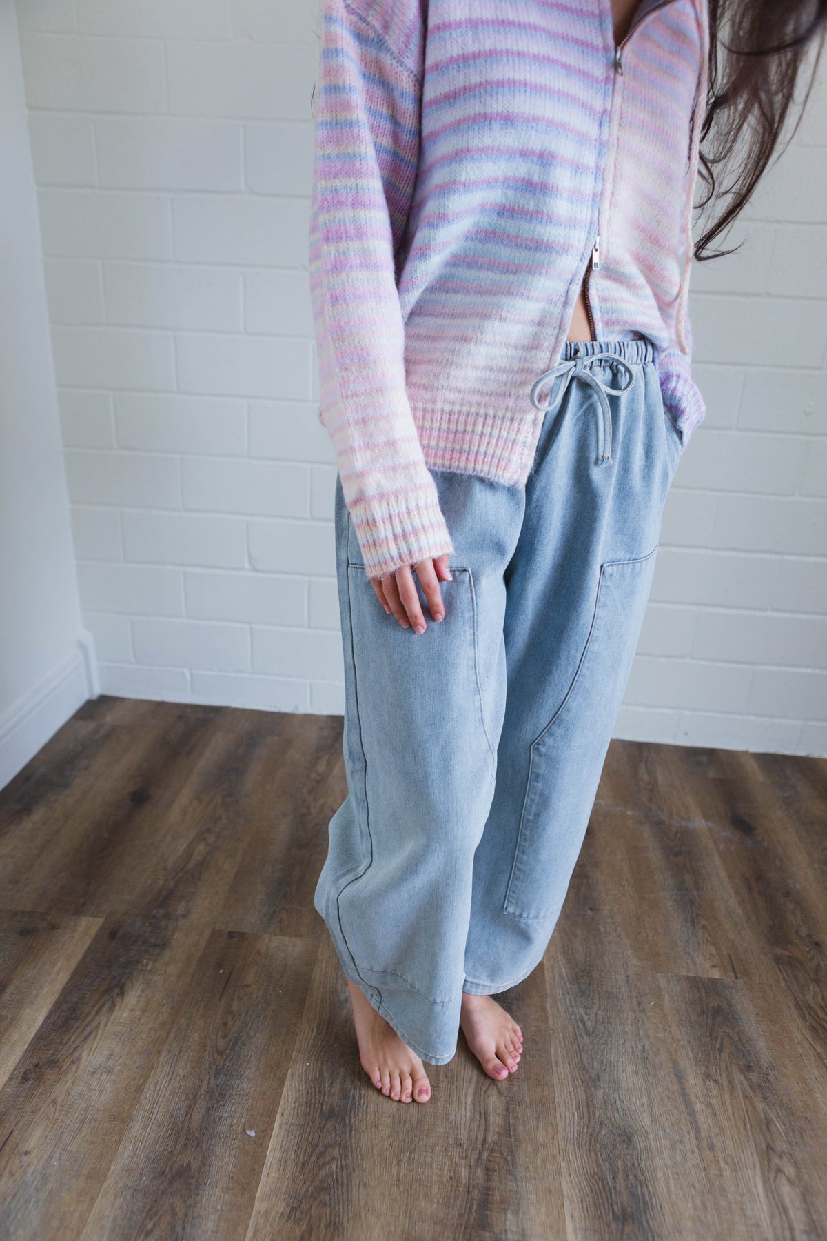 Denim Drawstring Barrel Pants