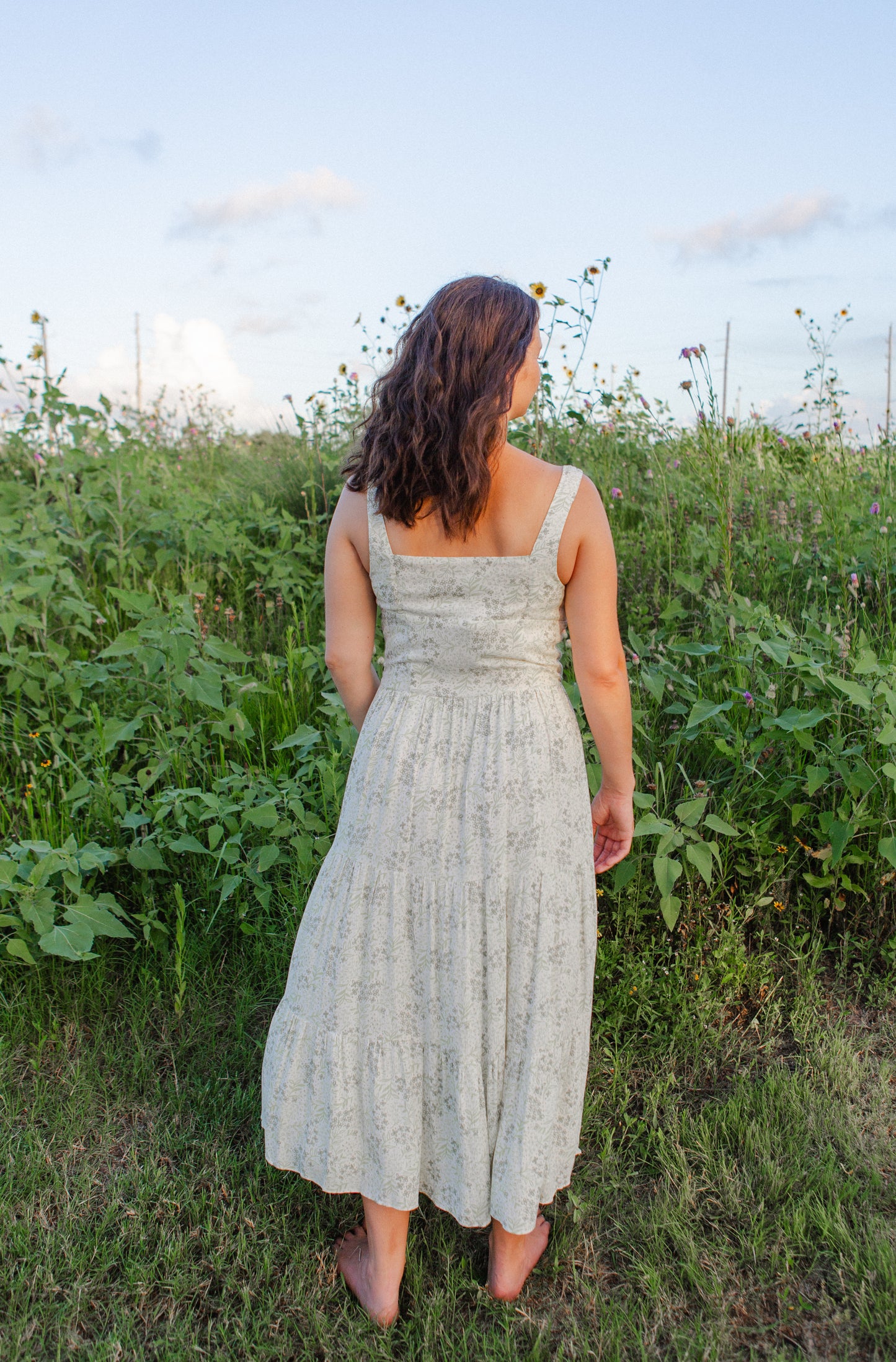 Ivory Green Floral Midi Dress