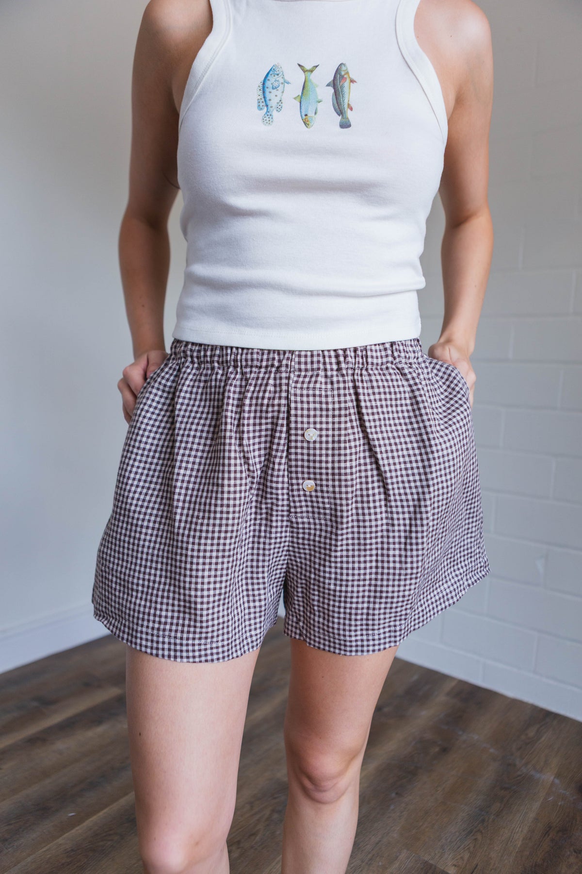 Brown Gingham Boxer Shorts
