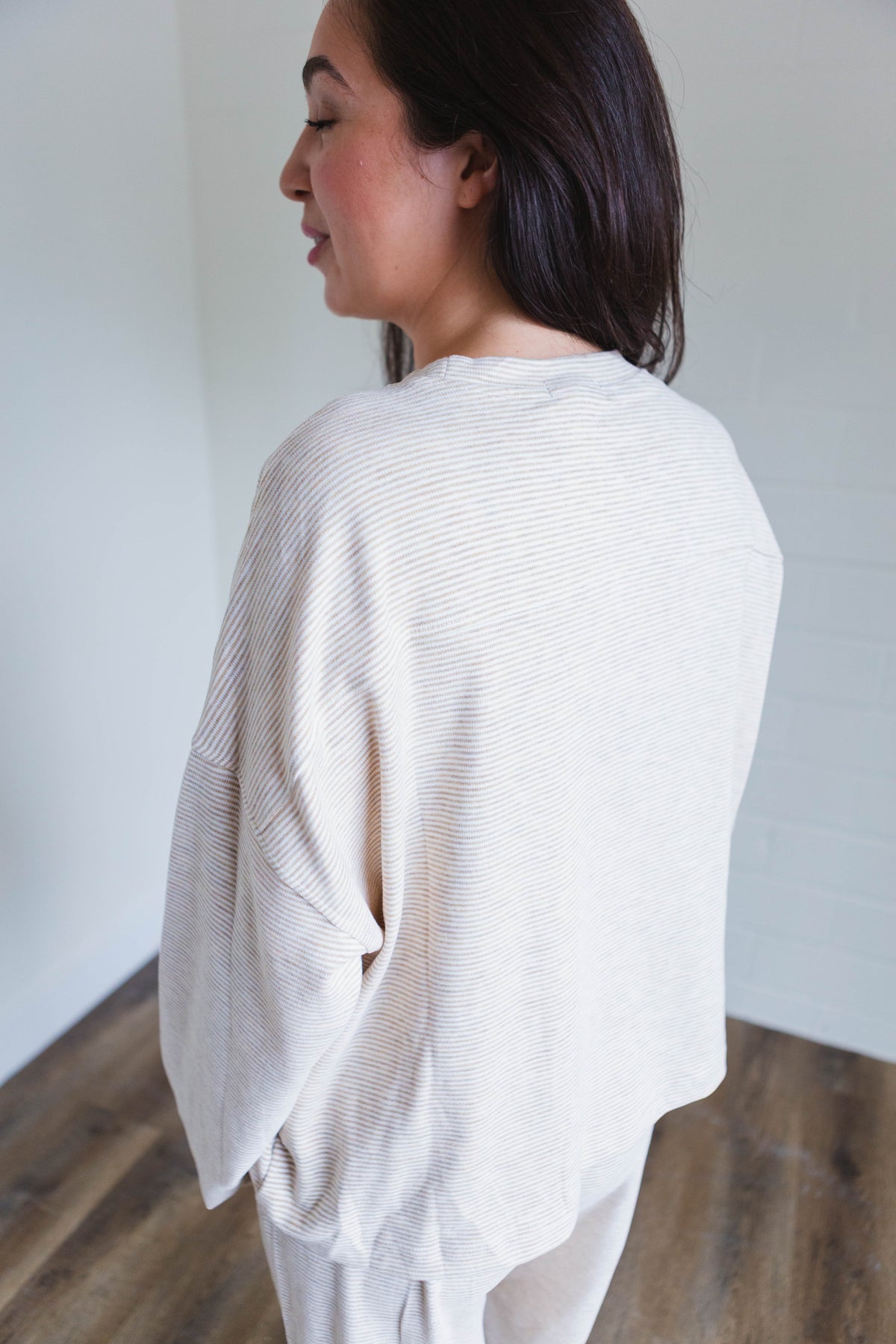 Taupe & Cream Striped Knit Top & Pants Set
