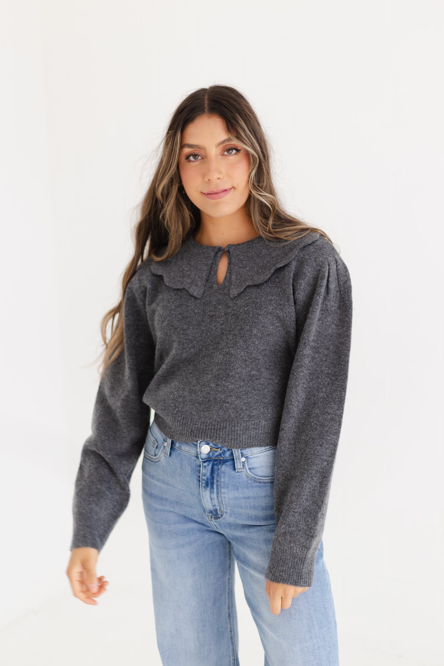 Charcoal Scallop Collar Sweater