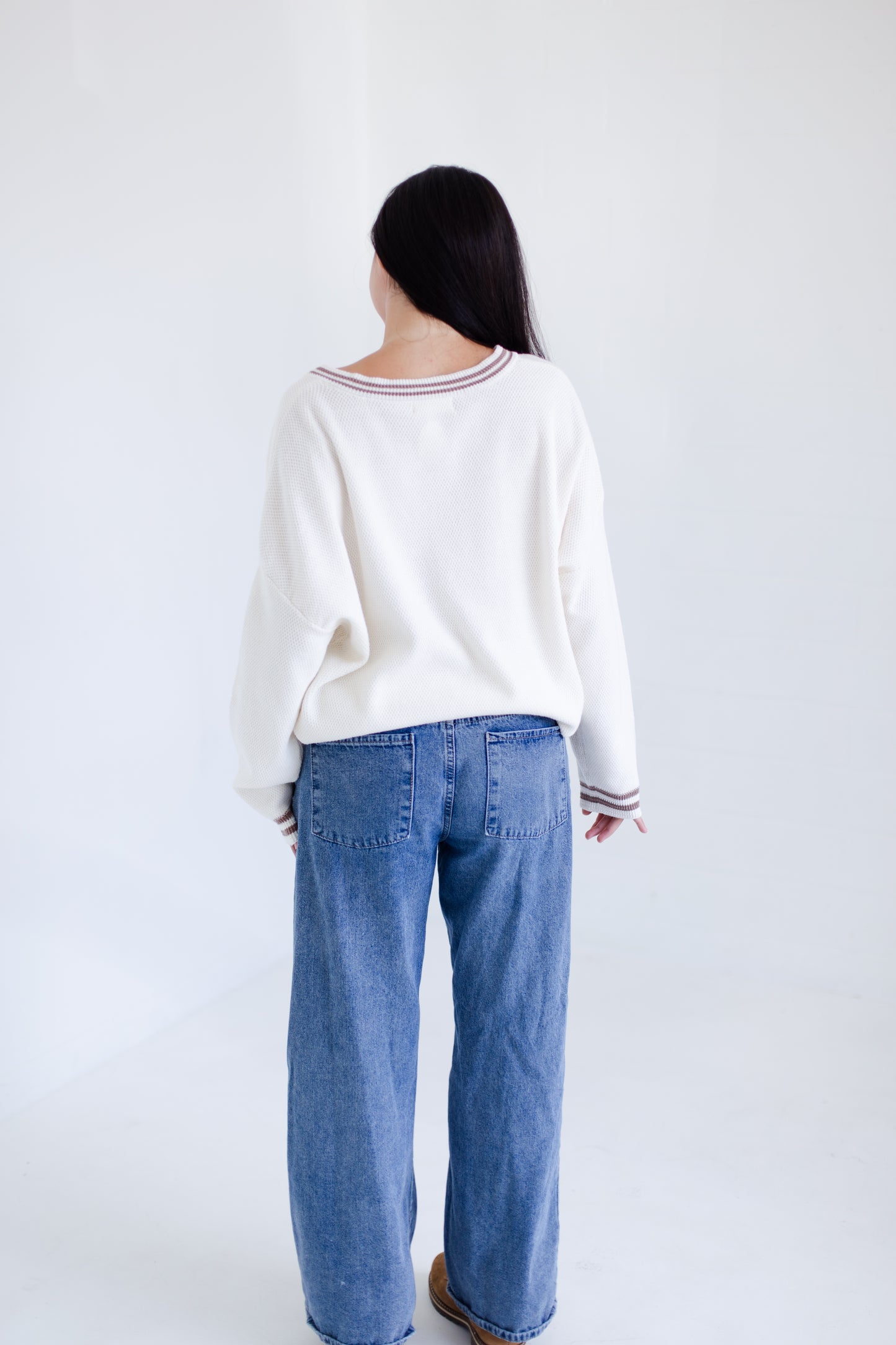 Ivory Court Side V-neck Sweater