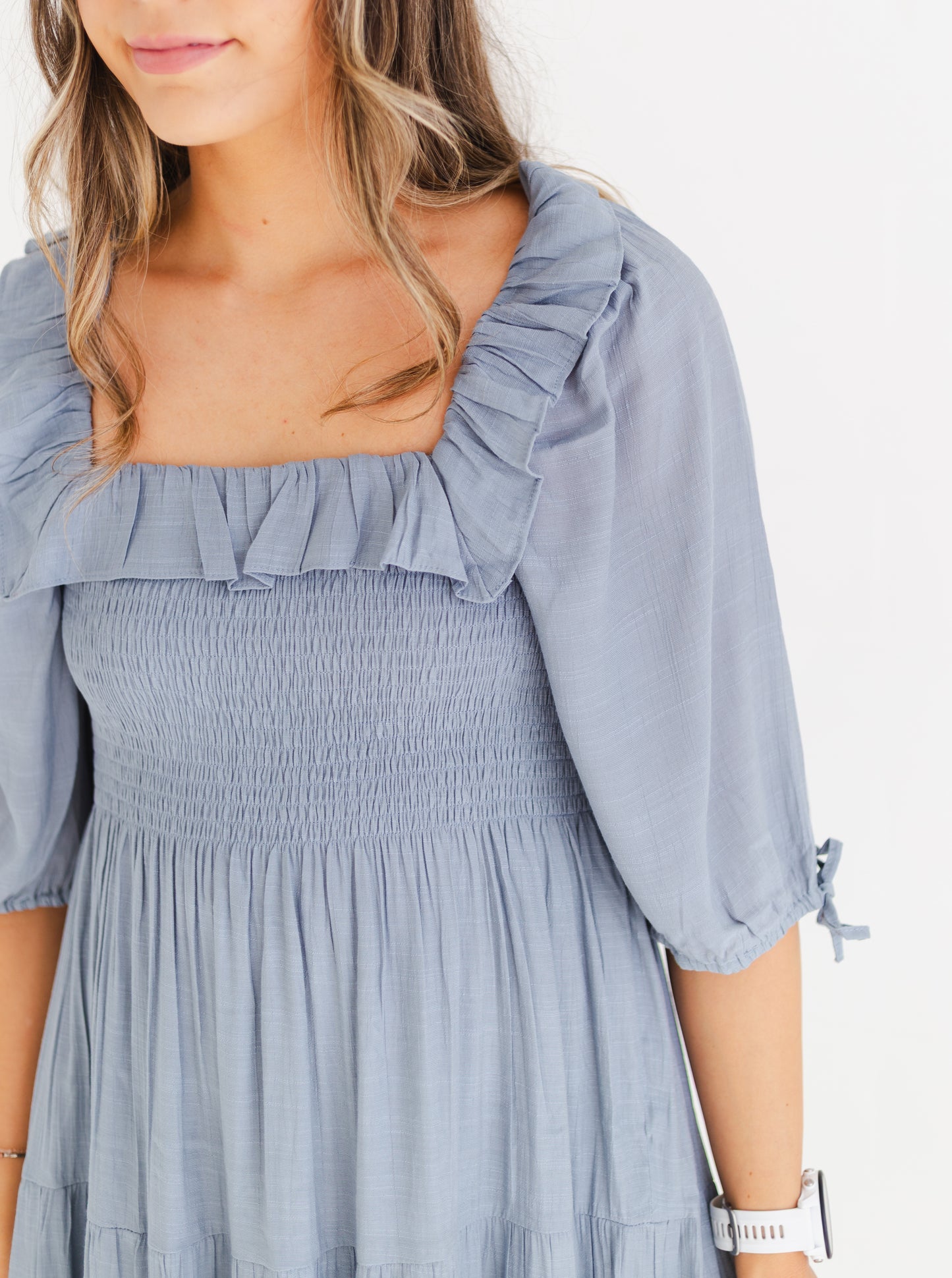 Cloud Ruffle Detail Tiered Midi Dress