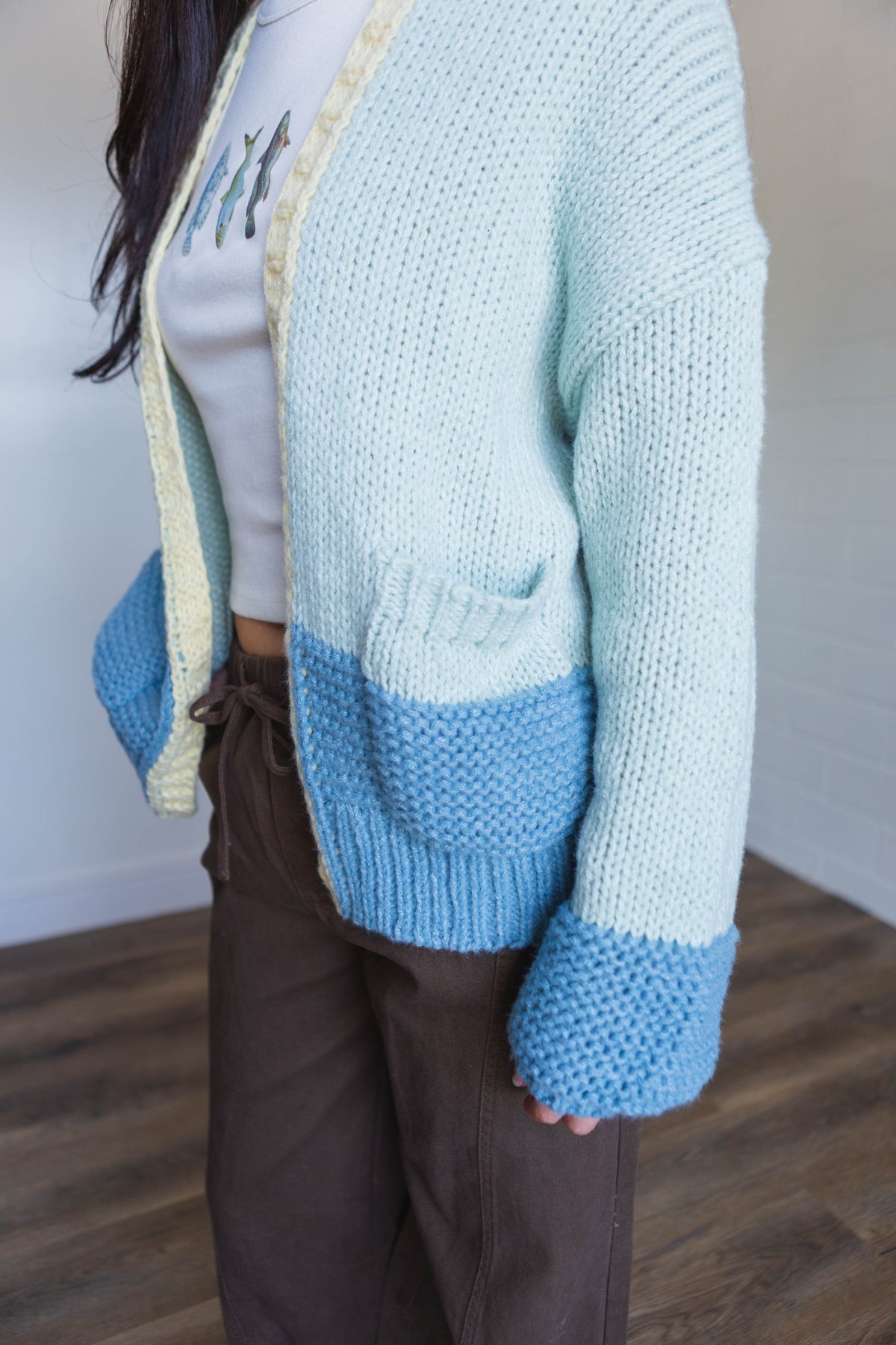 Light Sage & Teal Chunky Cardigan
