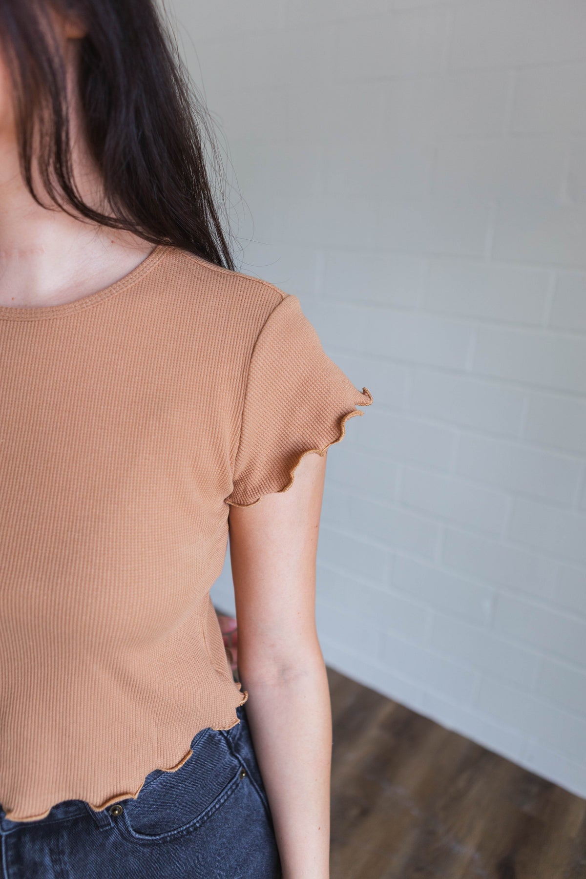Chai Tea Mini Waffle Fabric Short Sleeve Top