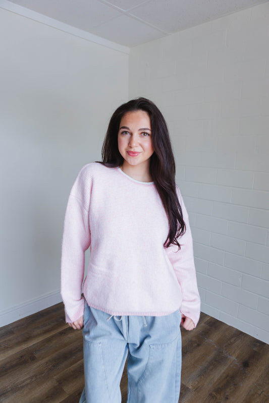 Pink & White Striped Sweater