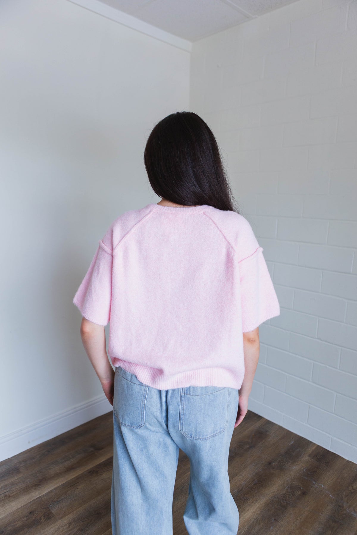 Pink Short Sleeve Sweater Cardigan