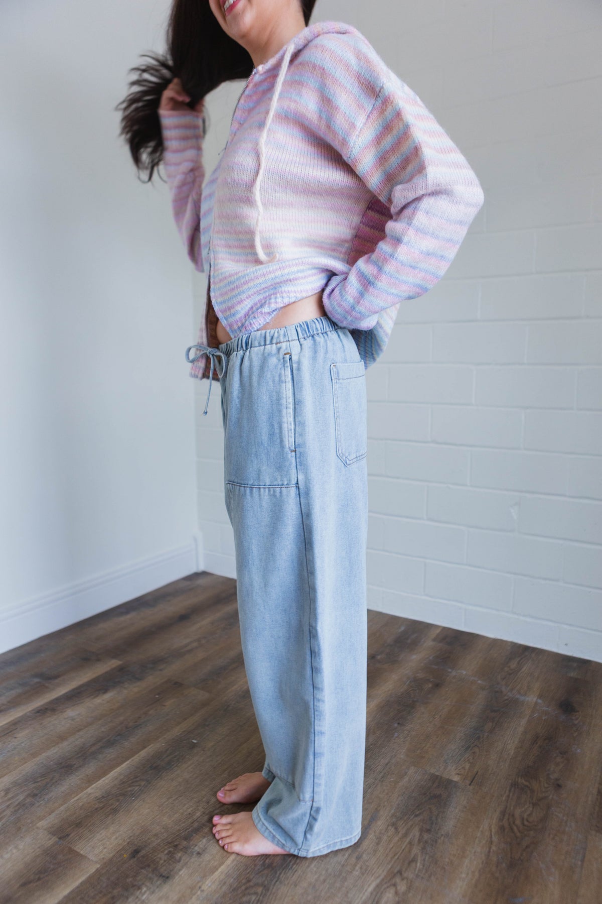 Denim Drawstring Barrel Pants