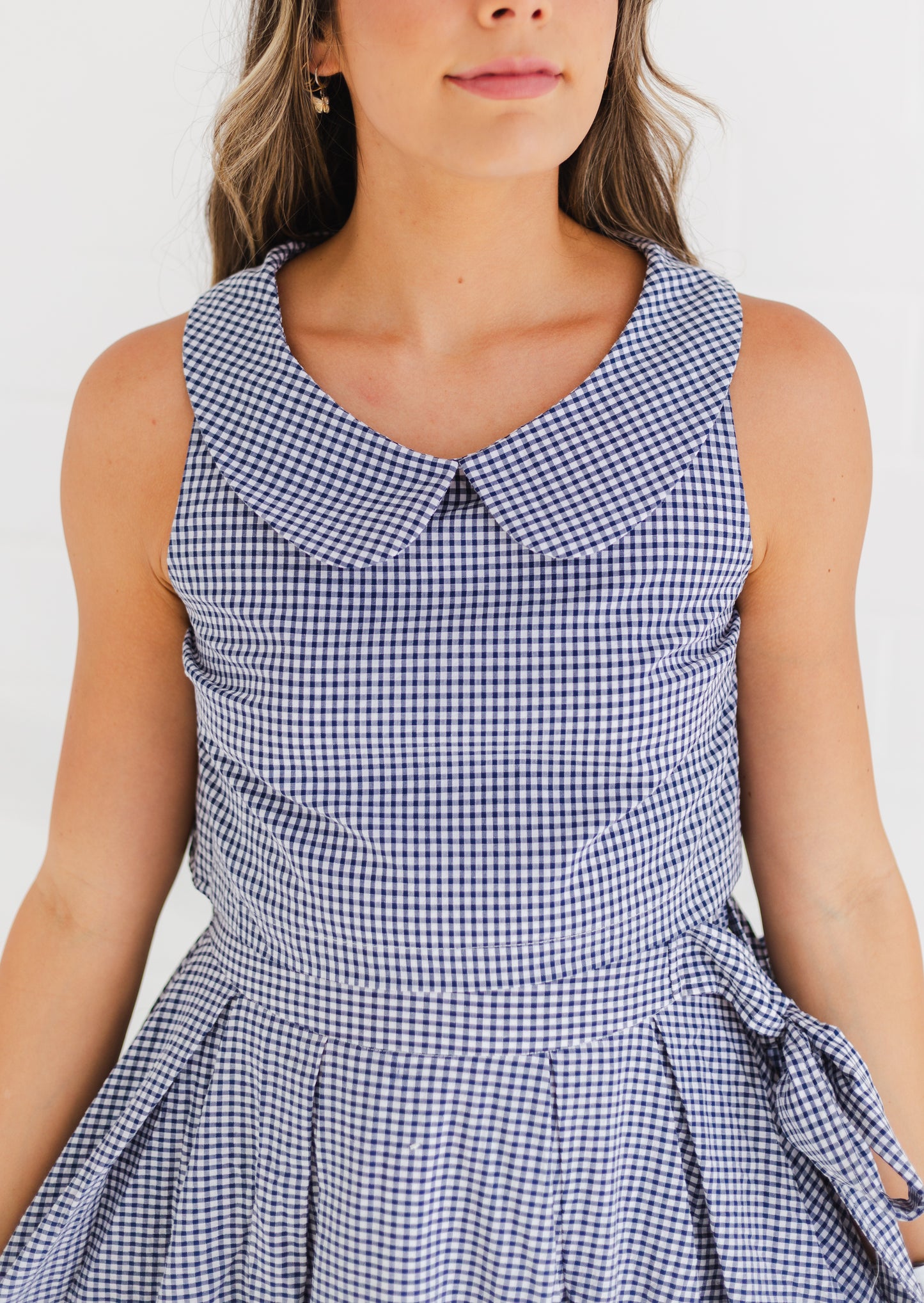 Navy Sleeveless Collar Top & Skirt Set