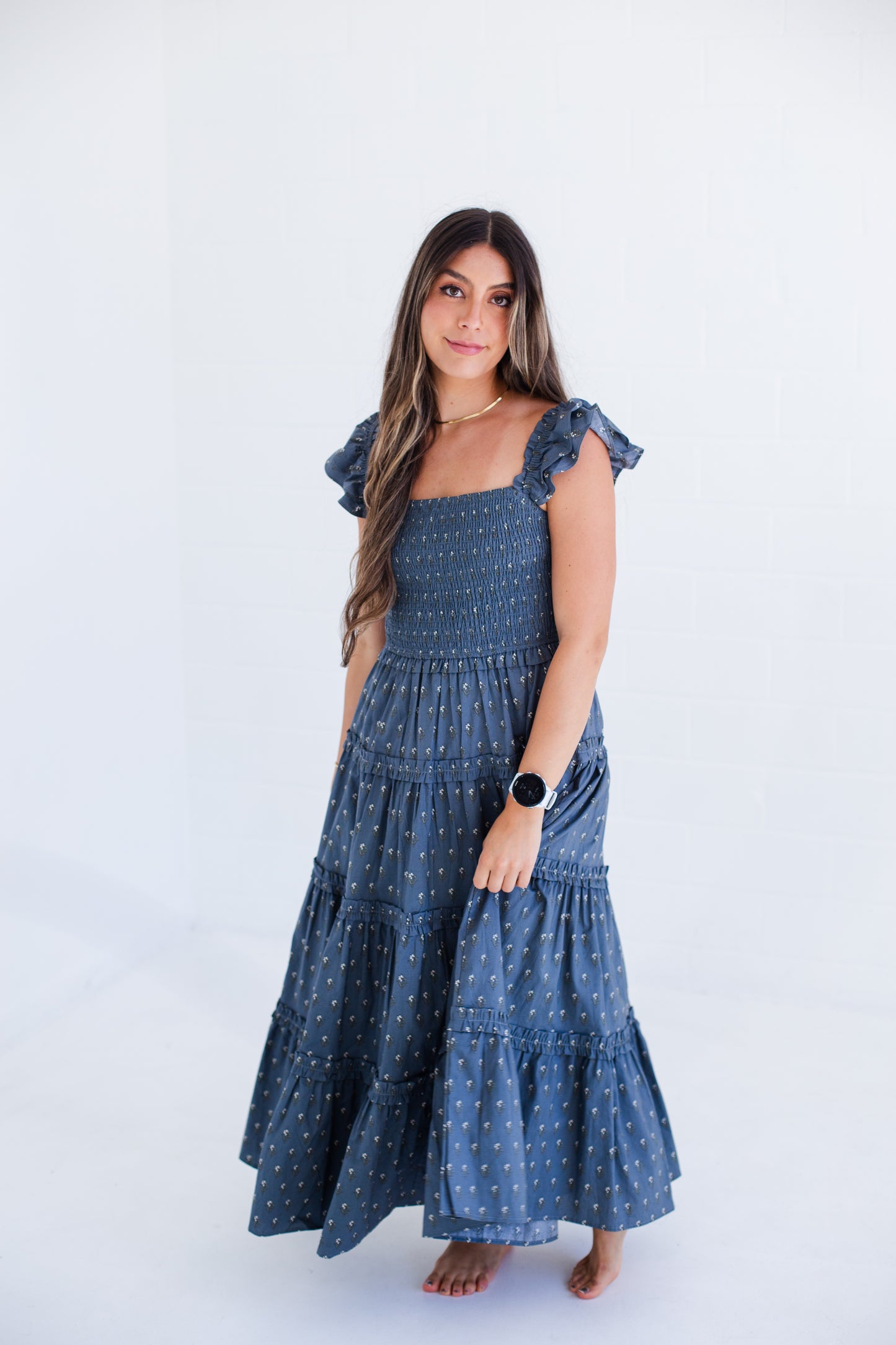 Slate Grey Floral Midi Dress