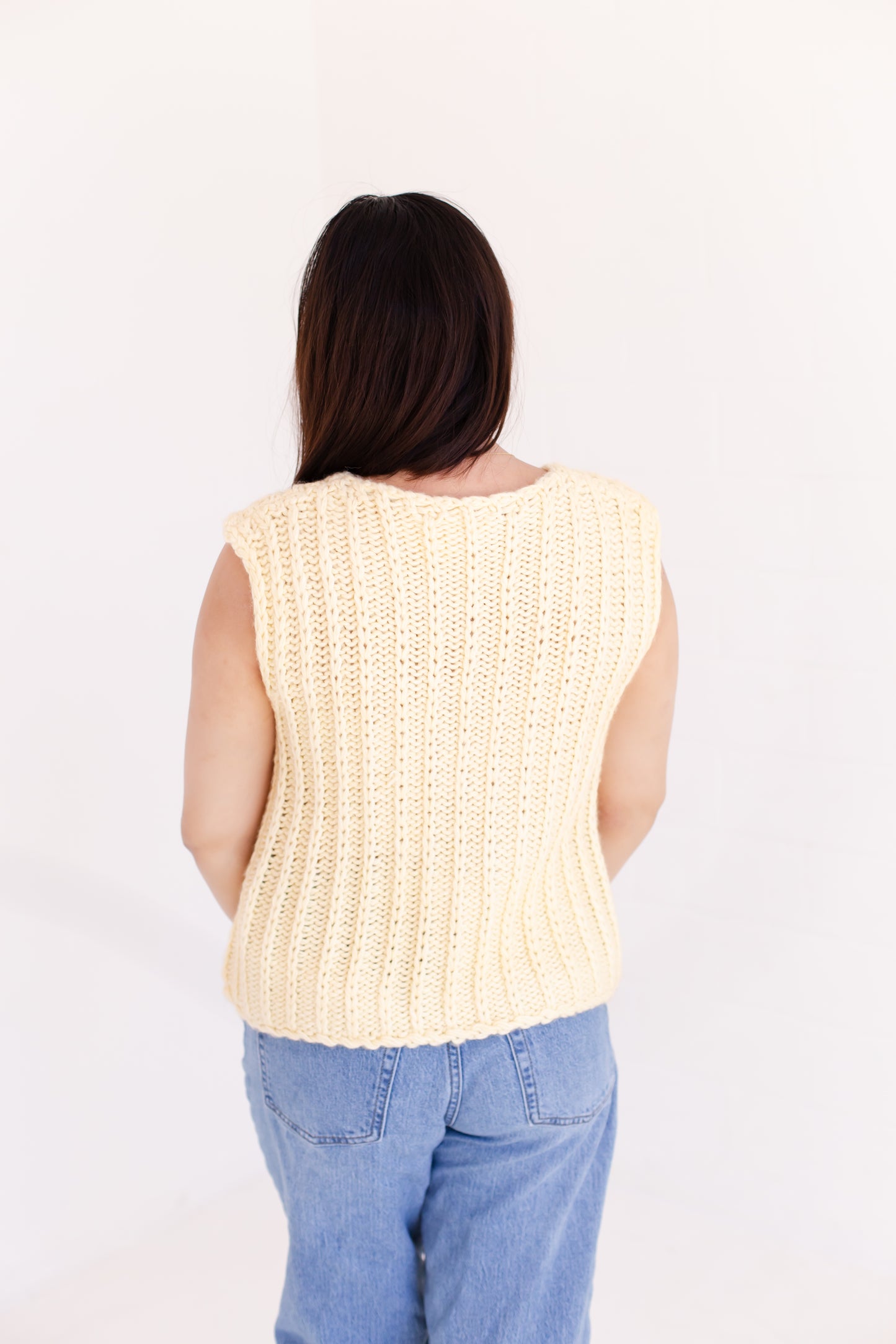 Yellow Round Neck Front Tie Chunky Sweater Vest