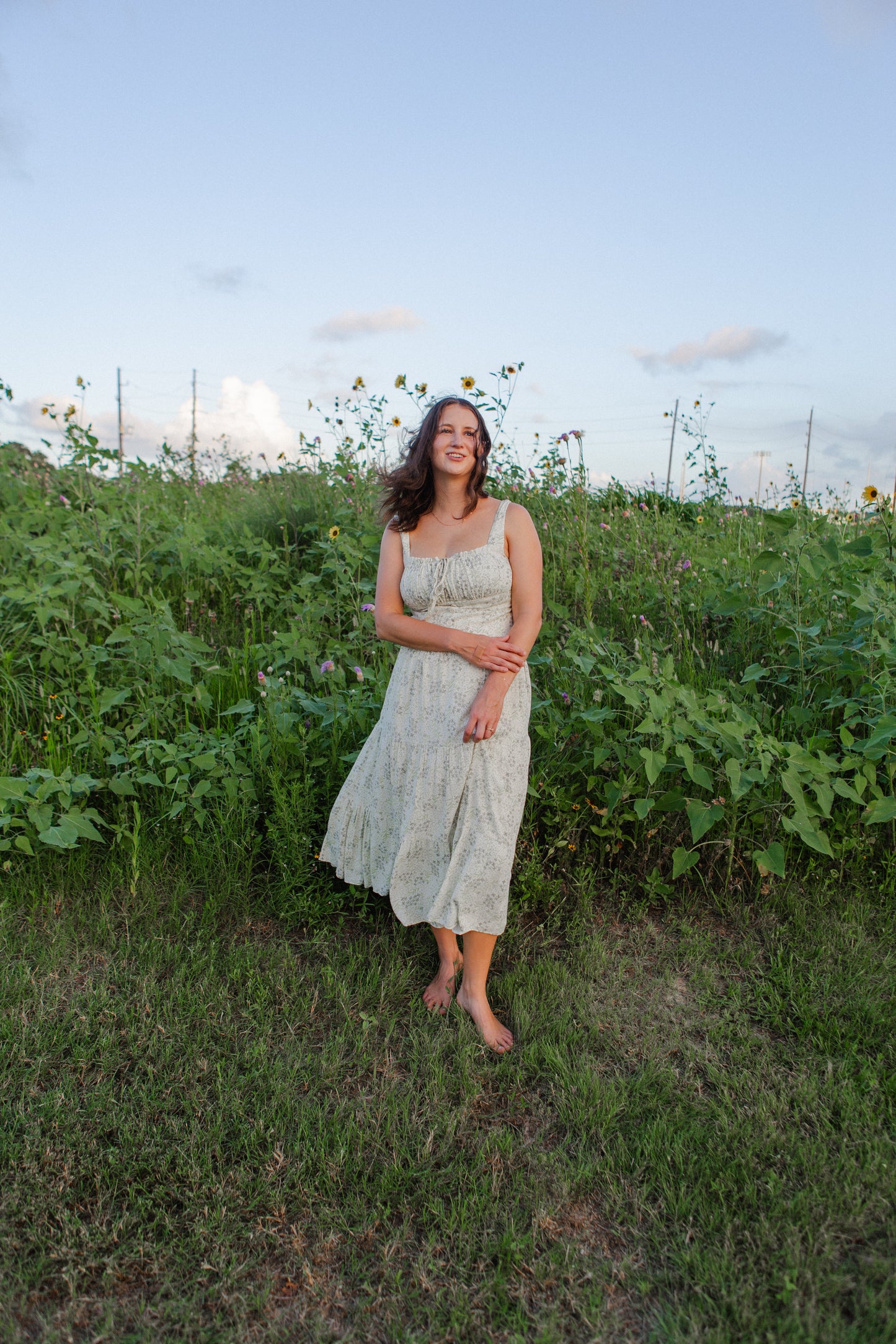Ivory Green Floral Midi Dress