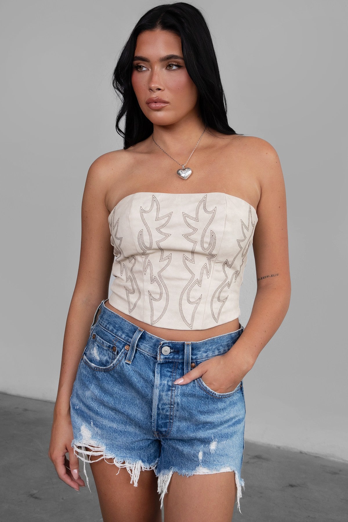 Cream Leather Tube Top