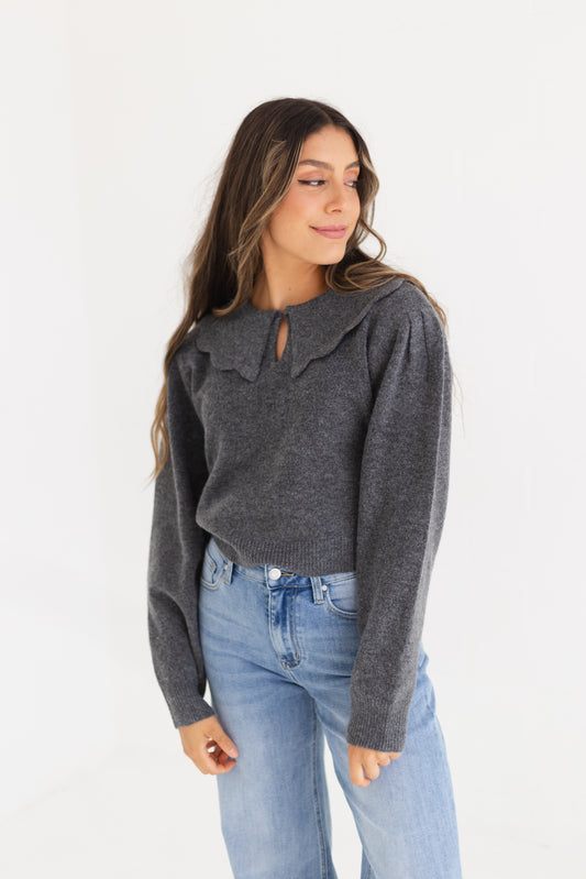 Charcoal Scallop Collar Sweater