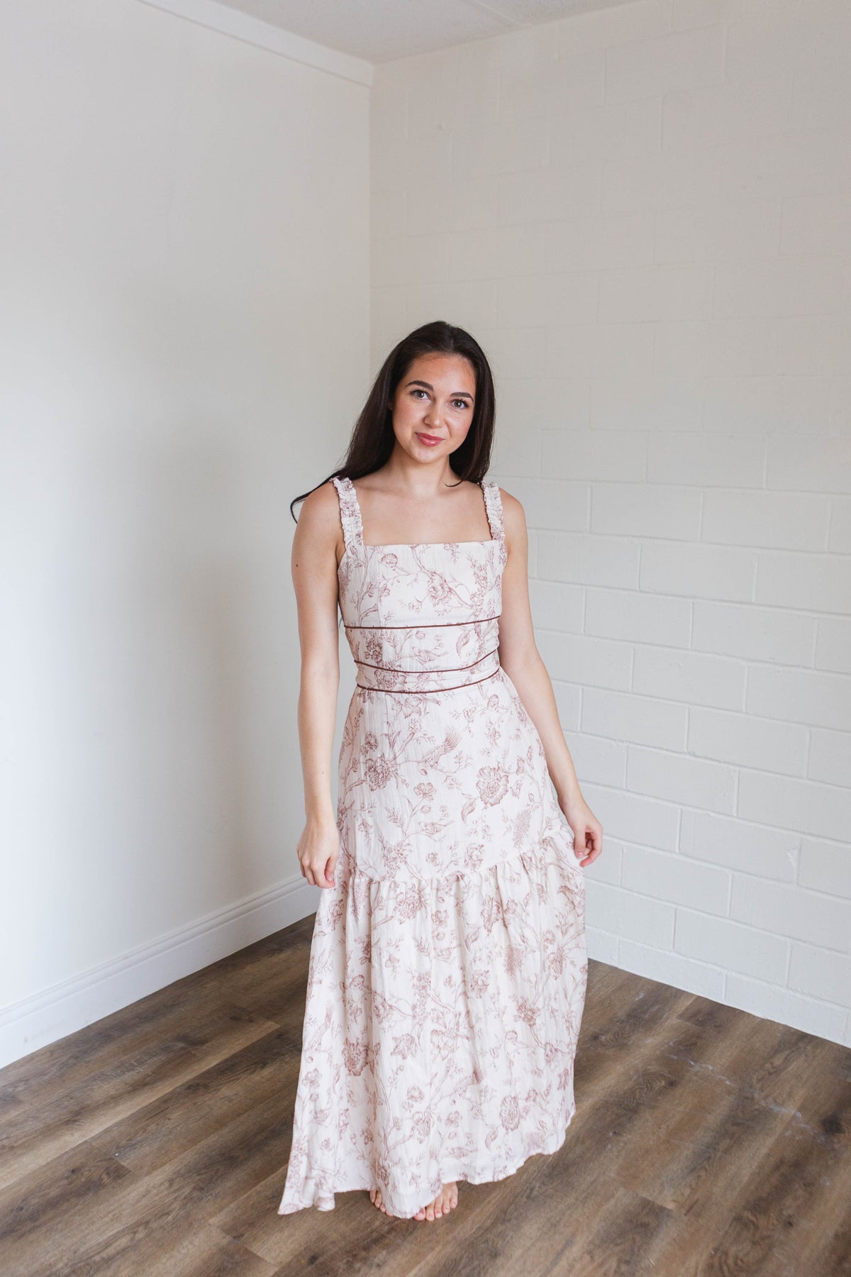 Floral Printed Ruffle Shoulder Midi Dress