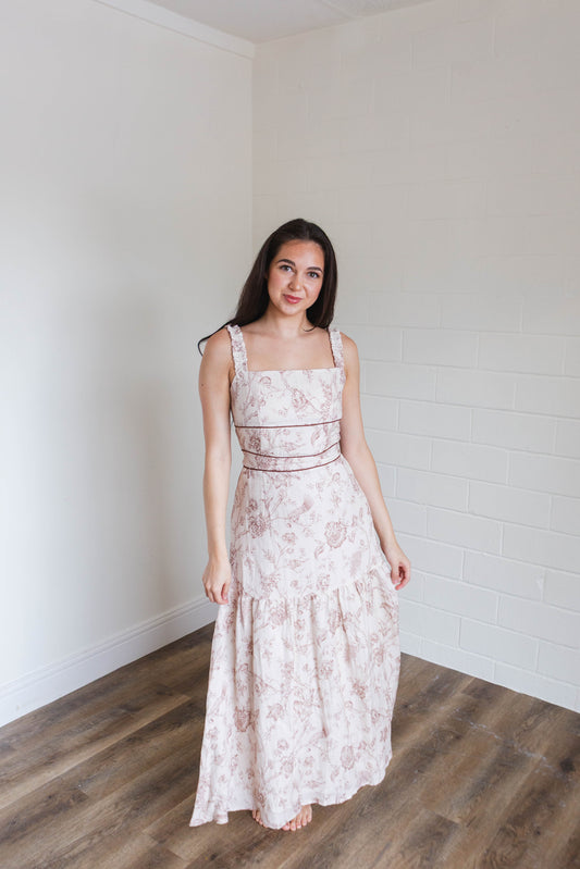 Floral Printed Ruffle Shoulder Midi Dress