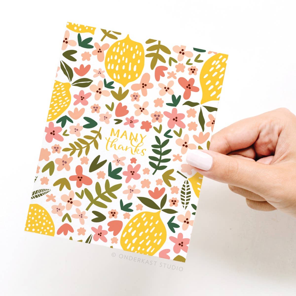 Many Thanks! Lemon Floral Pattern Greeting Card
