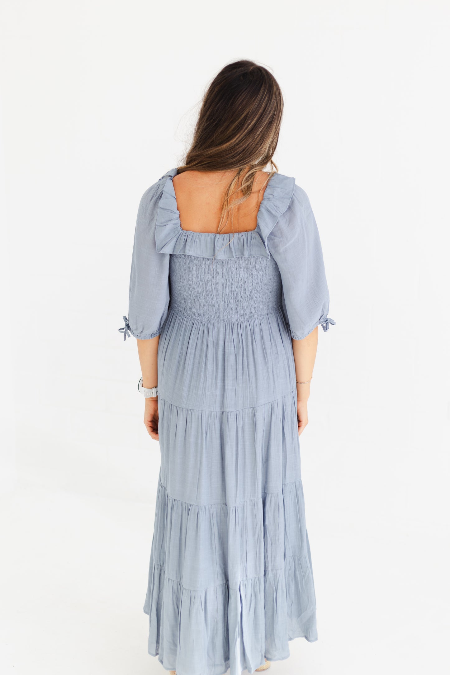 Cloud Ruffle Detail Tiered Midi Dress