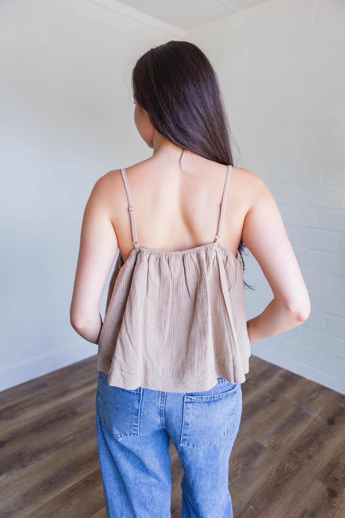Stone Striped Pattern Spaghetti Strap Crop Top