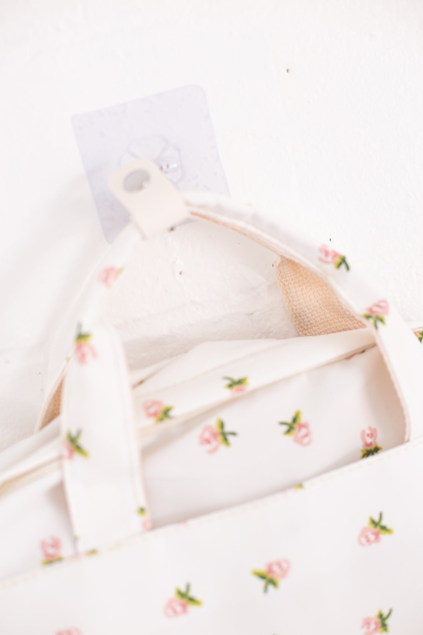 Cream Rose Print Canvas Backpack