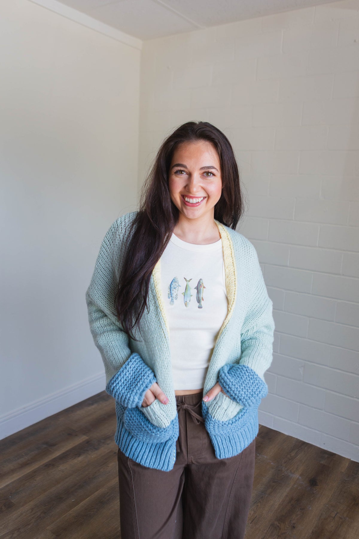 Light Sage & Teal Chunky Cardigan