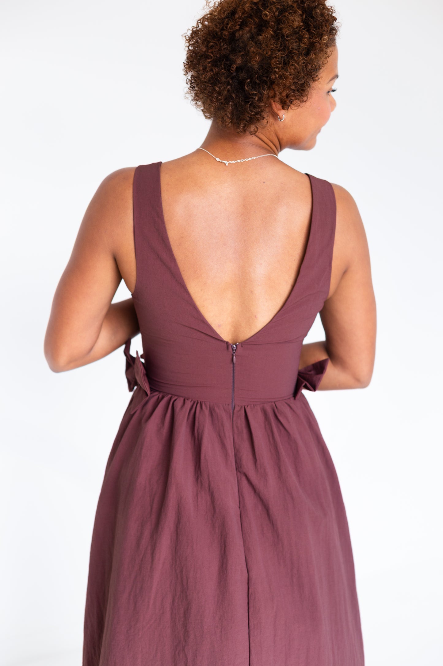 Brown Bow Detail Midi Dress