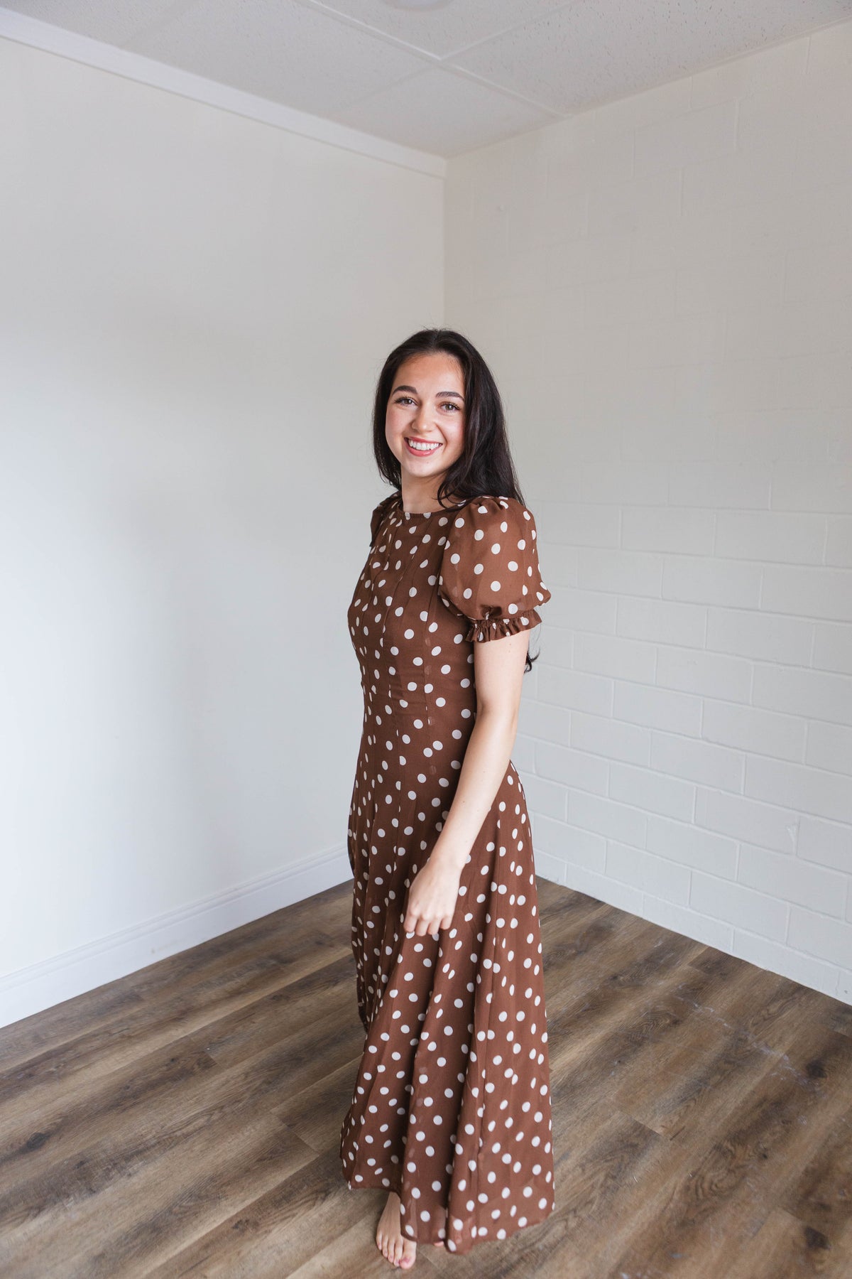 Polka Dot Midi Dress with Satin Slip