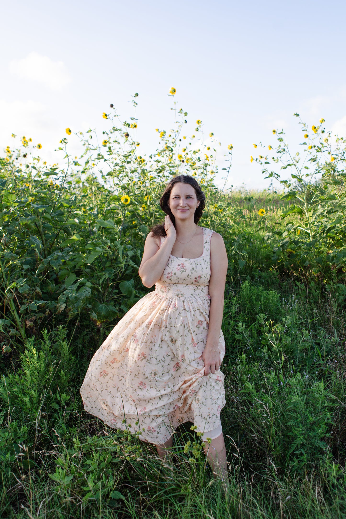 Peach Floral Wildflower Midi Dress