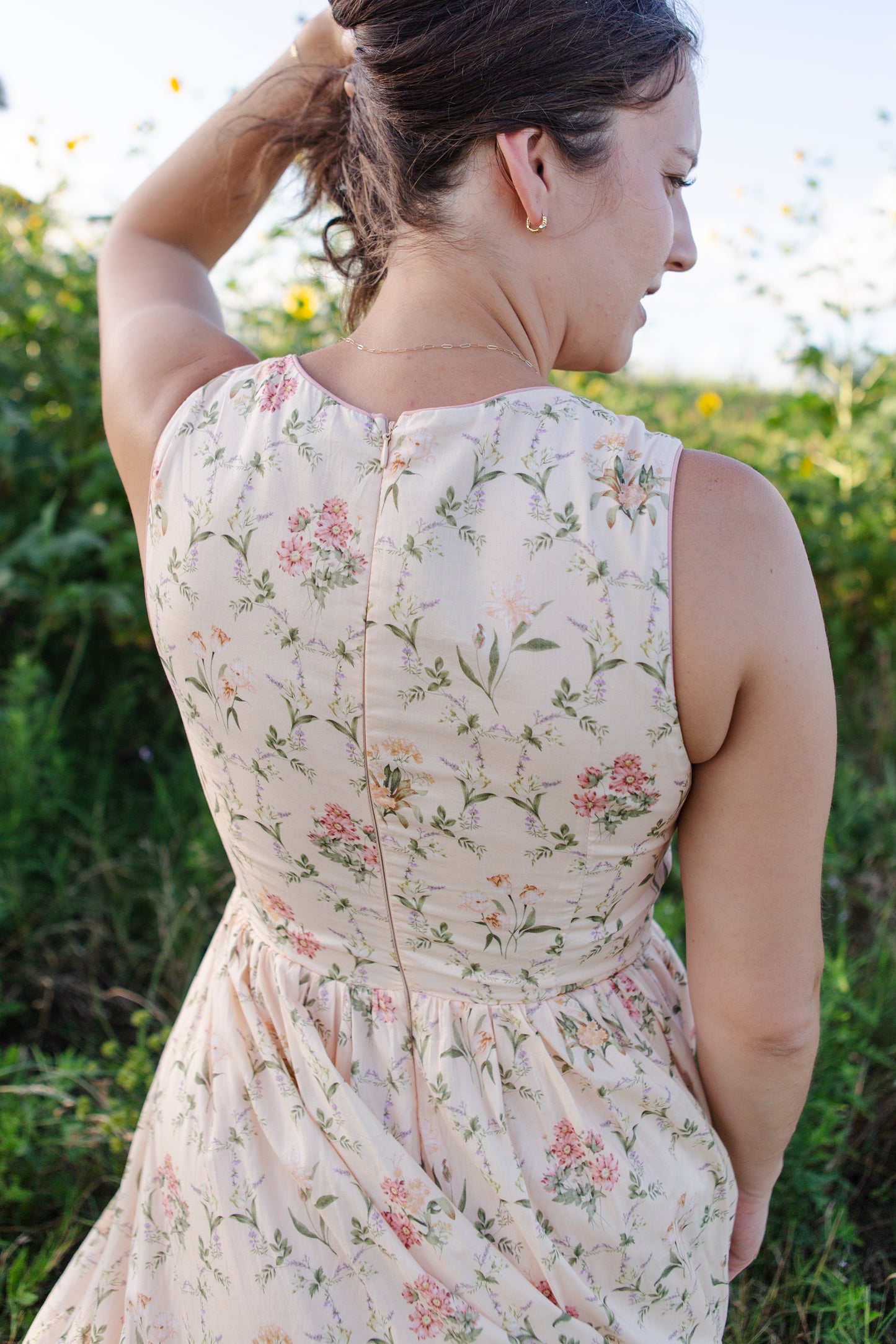 Peach Floral Wildflower Midi Dress