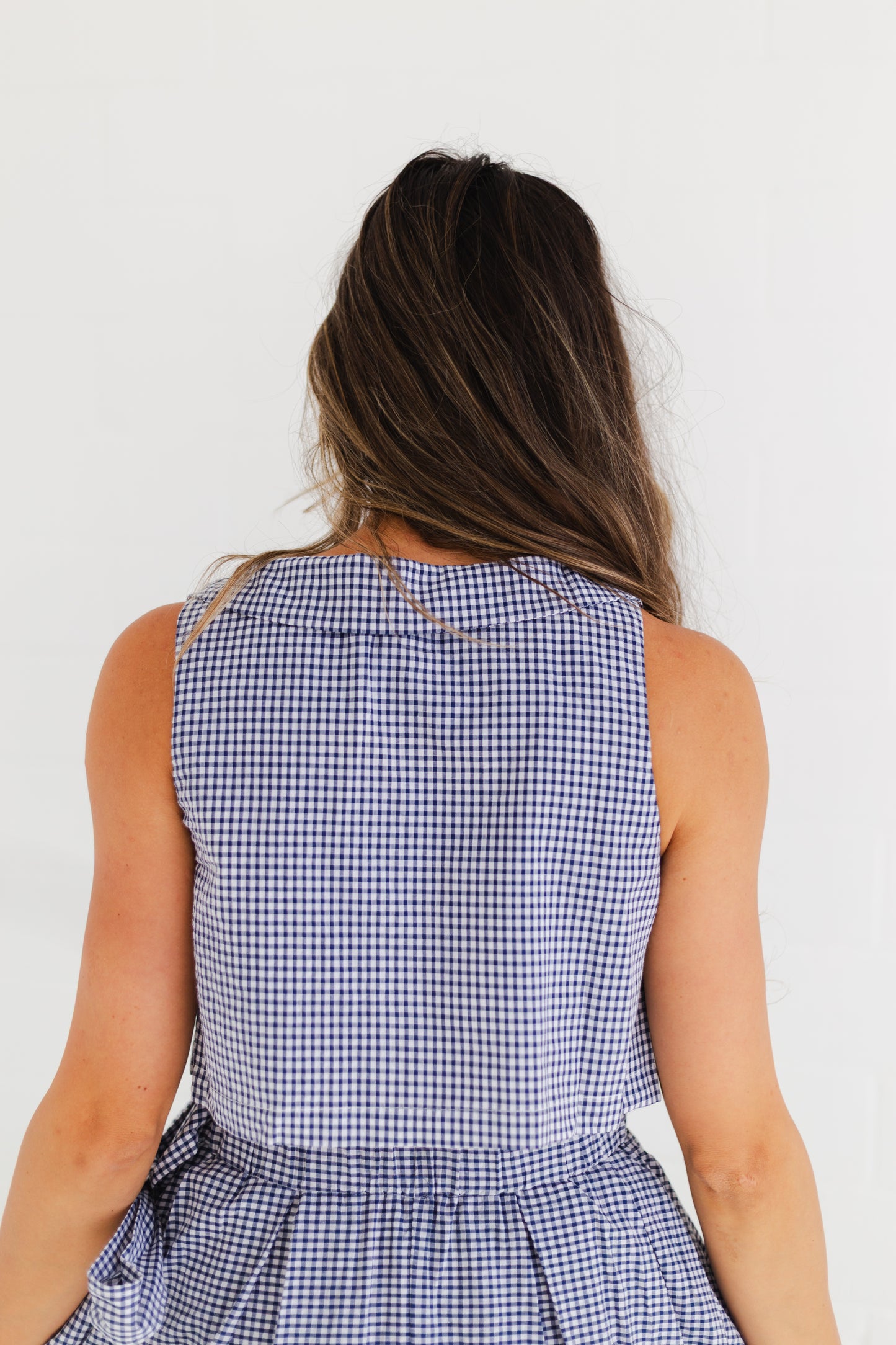 Navy Sleeveless Collar Top & Skirt Set