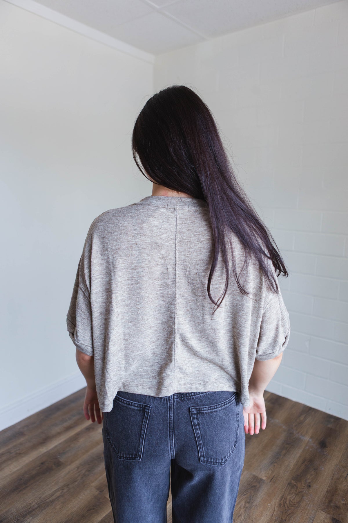 Mocha Short Sleeve Button Knit Top