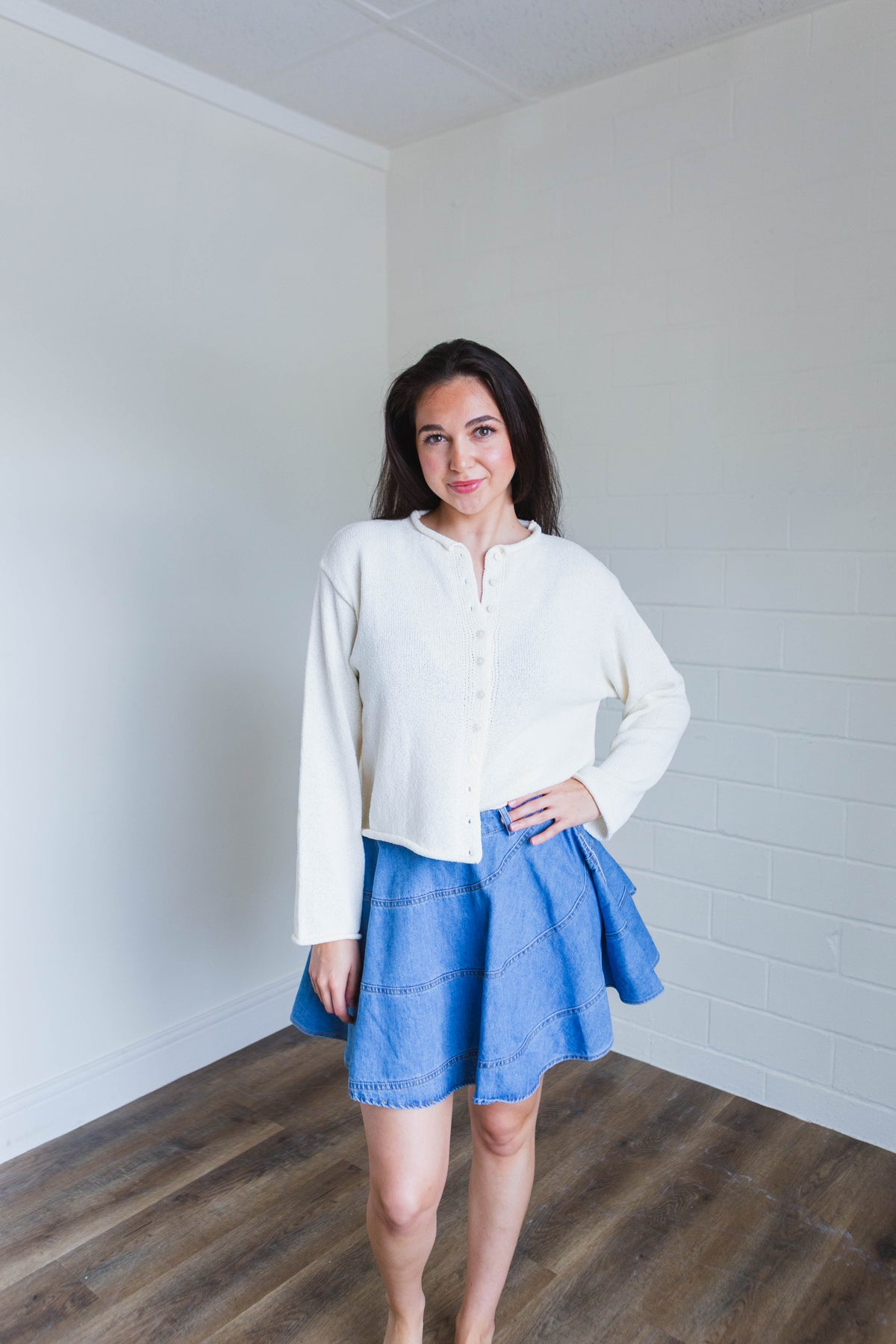 Cream Lightweight Long sleeve Button Front Cardigan